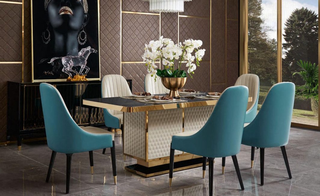 Xlmoebel Sitzgruppe Elegantes Holz-Esszimmer-Set mit gepolsterten Lehnstühlen, Hergestellt in Europa