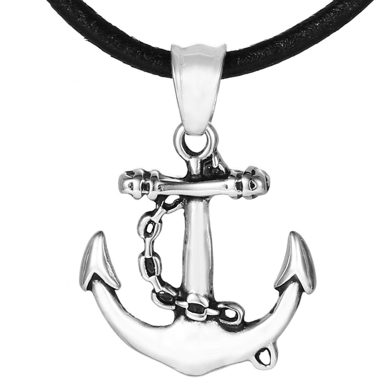 DonDon Kette mit Anhänger Lederkette Halskette 50 cm (1-tlg), Herren-Halskette mit Lederband, maskuline Anhänger, im Samtbeutel Anker Segelboot