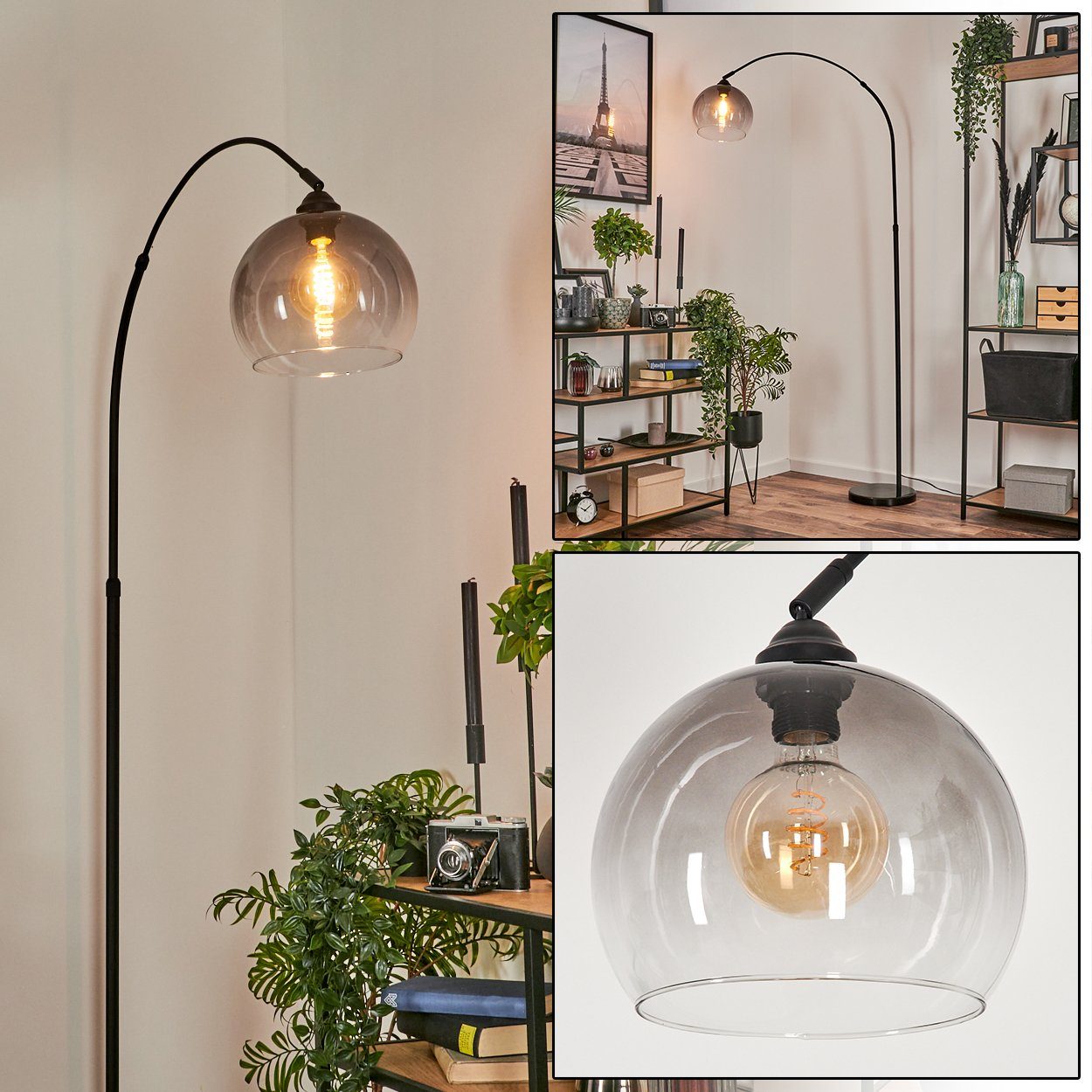 hofstein Stehlampe Stehlampe aus Metall/Glas/Marmor in Schwarz/Rauchfarben/ günstig online kaufen