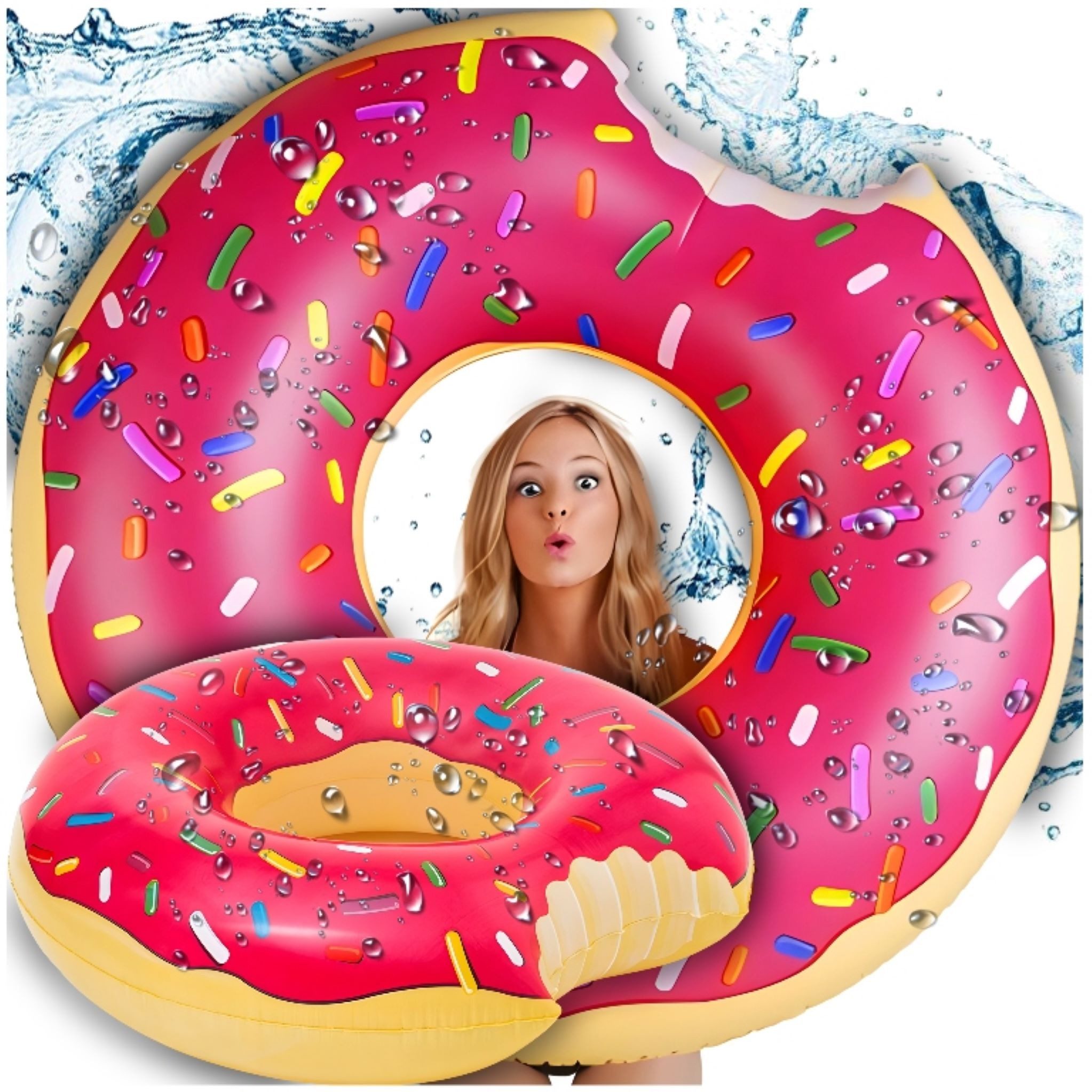 Schwimmring Aufblasbarer Schwimmring Donut 120cm, PVC, Sicherheitsventile