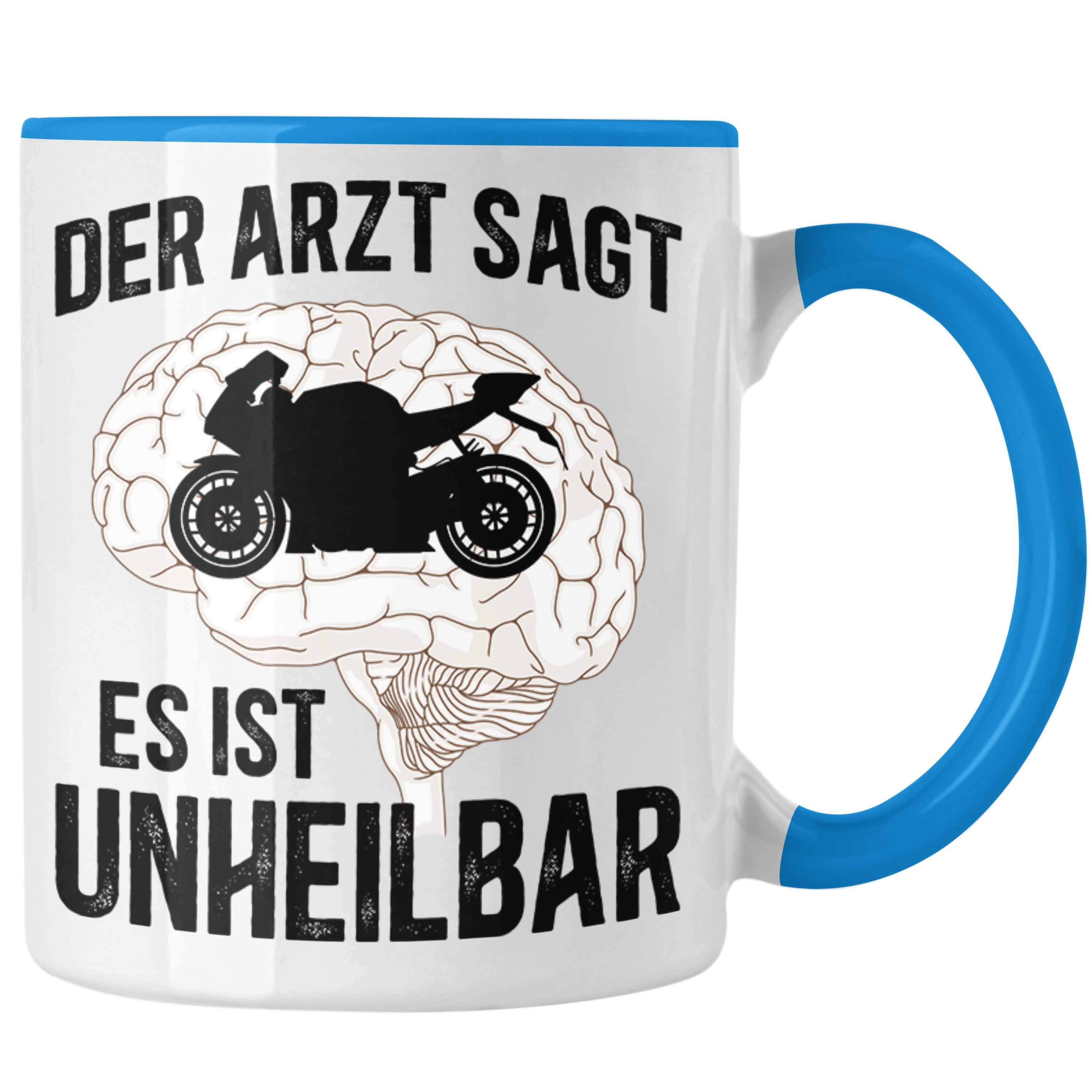 Trendation Tasse Trendation - Motorradfahrer Geschenk Männer Motorrad Tasse mit Spruch Kaffeetasse für Biker Herren Blau | Teetassen