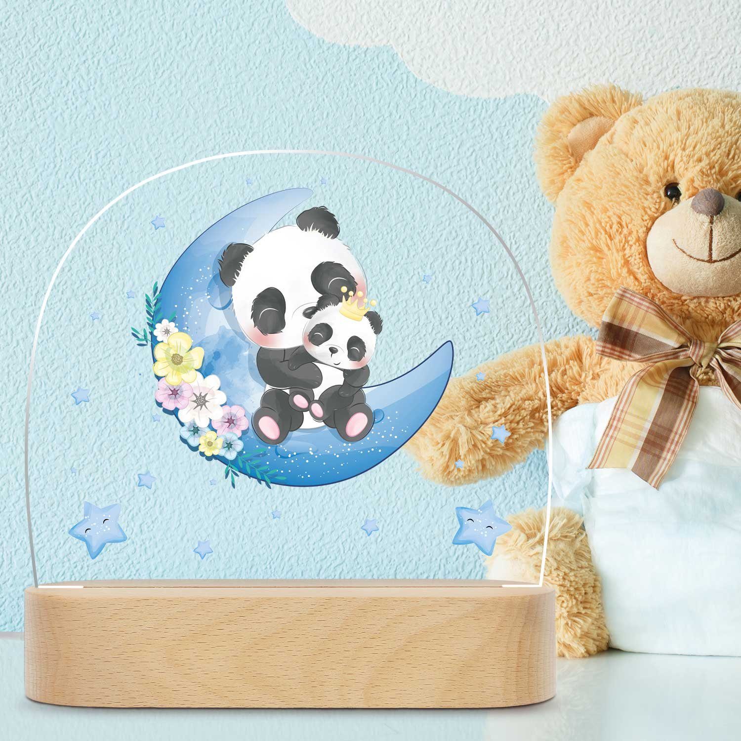 GRAVURZEILE LED Nachtlicht für Kinder, Beruhigend und Energiesparend - Mond Design - Panda, LED, 3 Lichtmodi: Warm- Kalt- und Mischweiß, Geschenk für Kinder & Baby