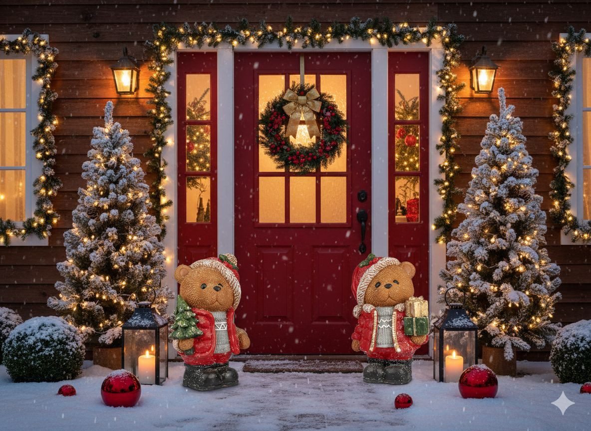 formano Dekofigur 2er Set Teddy Dekofiguren Weihnachten – 40 cm, Kunststein, handbemalt (2er-Set)