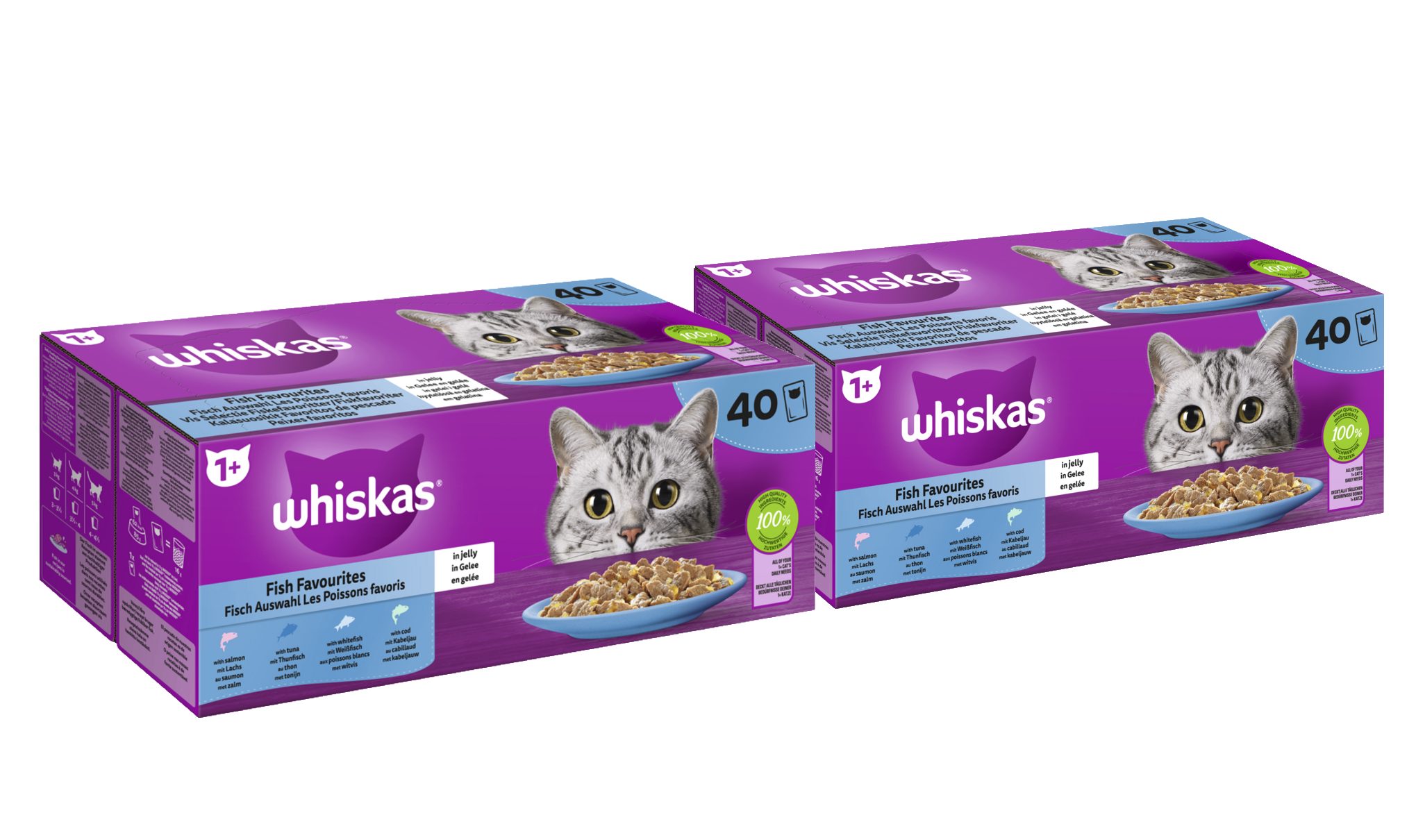 Whiskas WHISKAS® Katzenfutter Nassfutter Fisch Auswahl in Gelee 2 x 40 x 85g, Nassfutter für: Katze