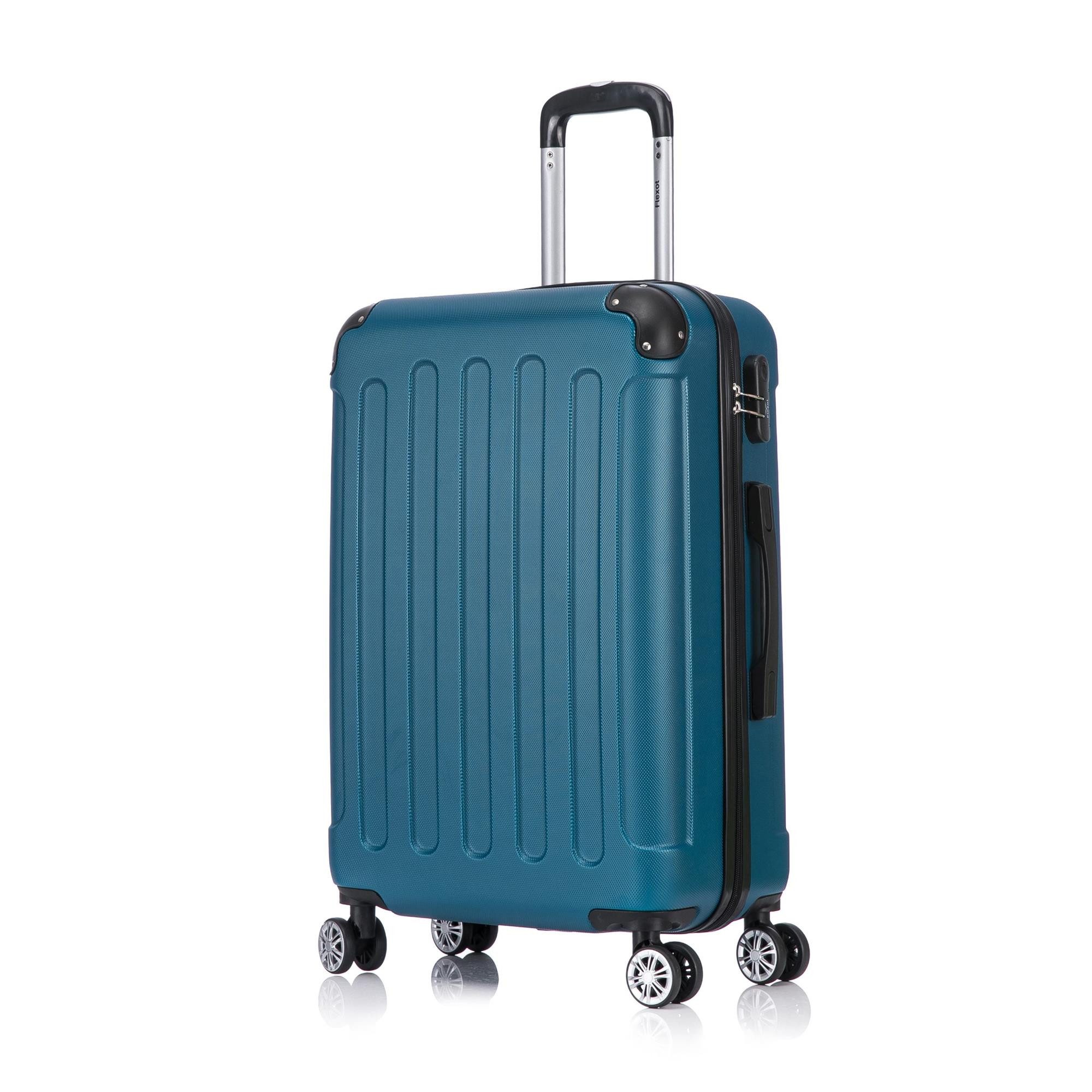 Flexot Hartschalen-Trolley F-2045 Kofferset, 360° Rollen, robuster Reisekoffer, Bordcase, 4 Rollen, Robuster und moderner Koffer mit vier 360° Rollen und Zahlenschloss