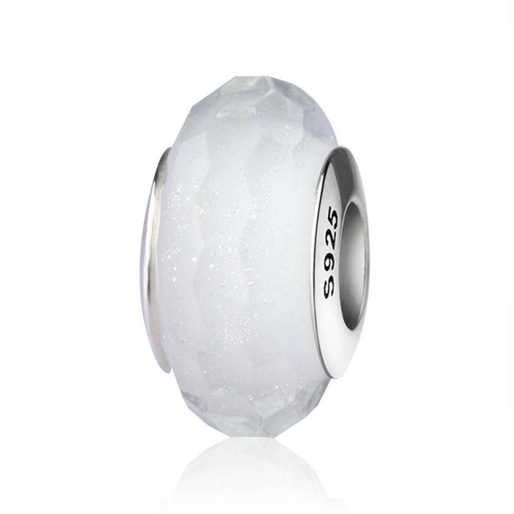 Bead Weißer Sternenstaub Facetten Glas Charm für Armband, Hülse 925 Silber