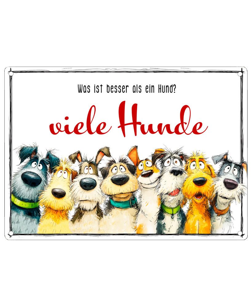 Metallschild Hundeschild VIELE HUNDE - Dekoschild mit Hundemotiv