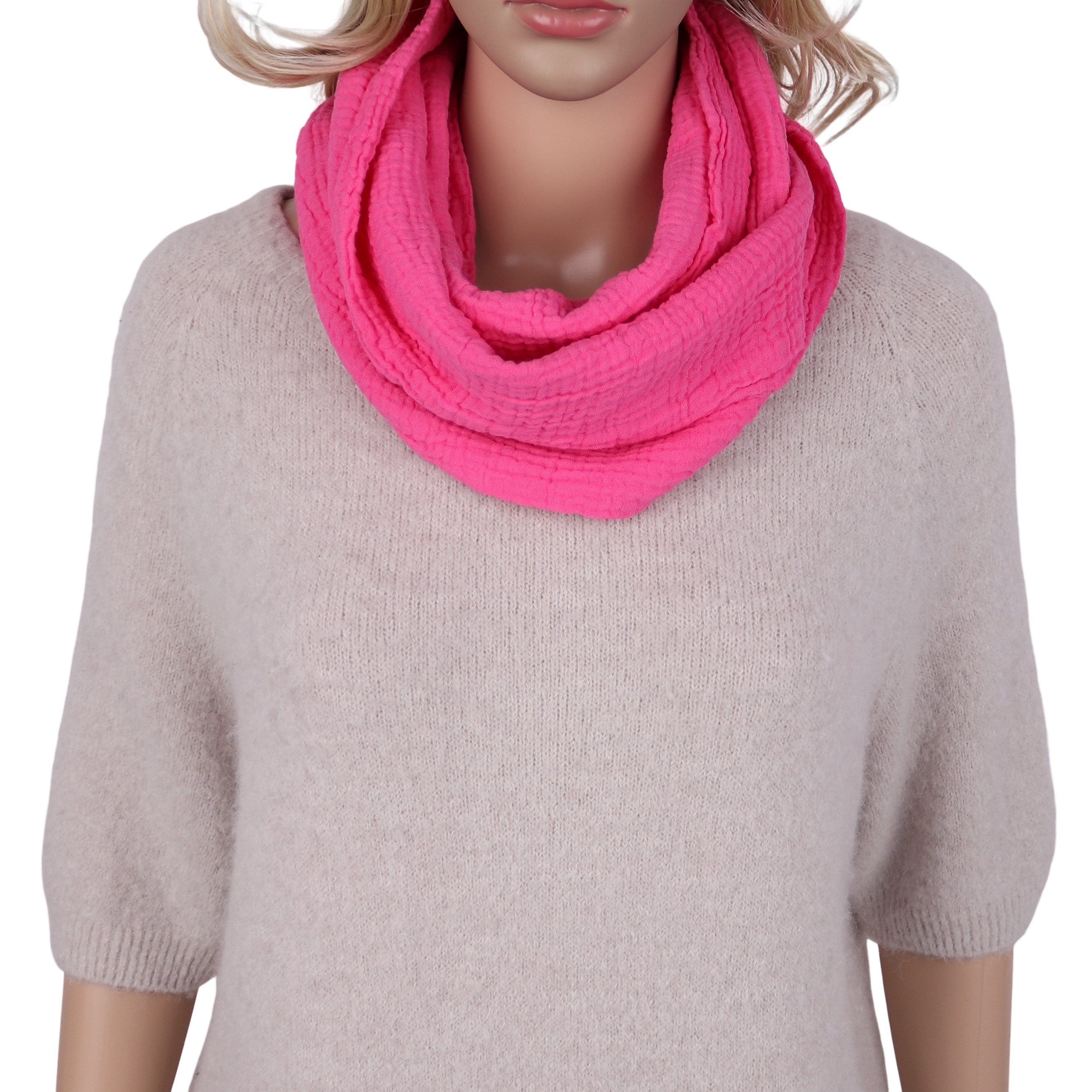 MIRROSI Loop Damen Schal aus Musellin, Made in Italy 70x20cm, Uni, Schlauchschal, (Zweimal um den Hals wickelbar, ca. 70x20cm), Damen Halstuch ideal für Frühling, Sommer oder Herbst