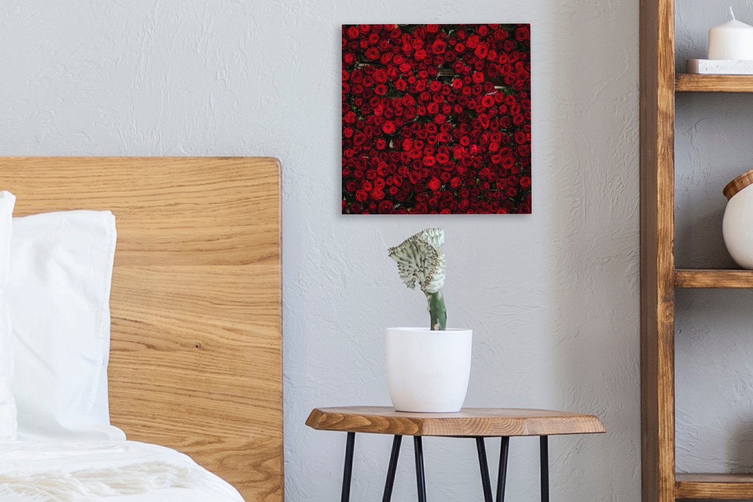 OneMillionCanvasses® Leinwandbild Wohnzimmer - für Schlafzimmer Blumen Bilder - Rot, Rosen St), (1 Leinwand