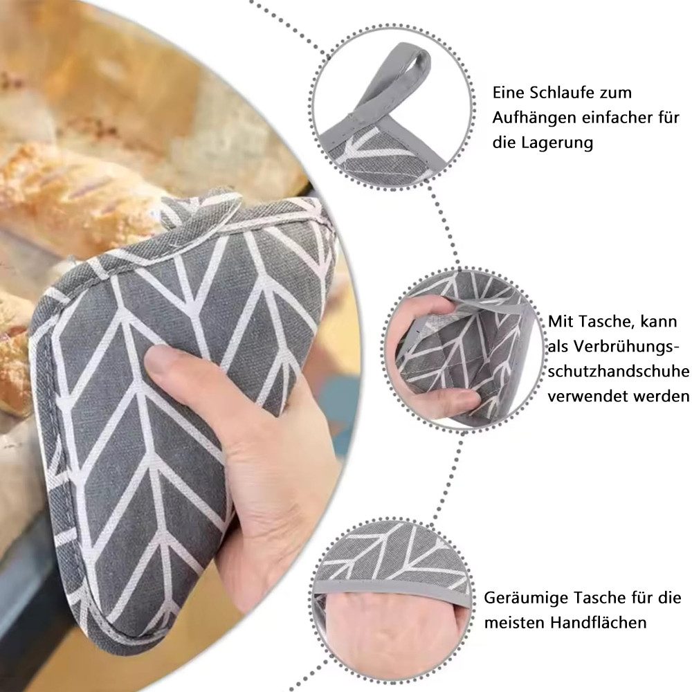 TUWENA Topfhandschuhe Topflappen Handschuh Grau, Hitzebeständige rutschfeste Kochhandschuhe