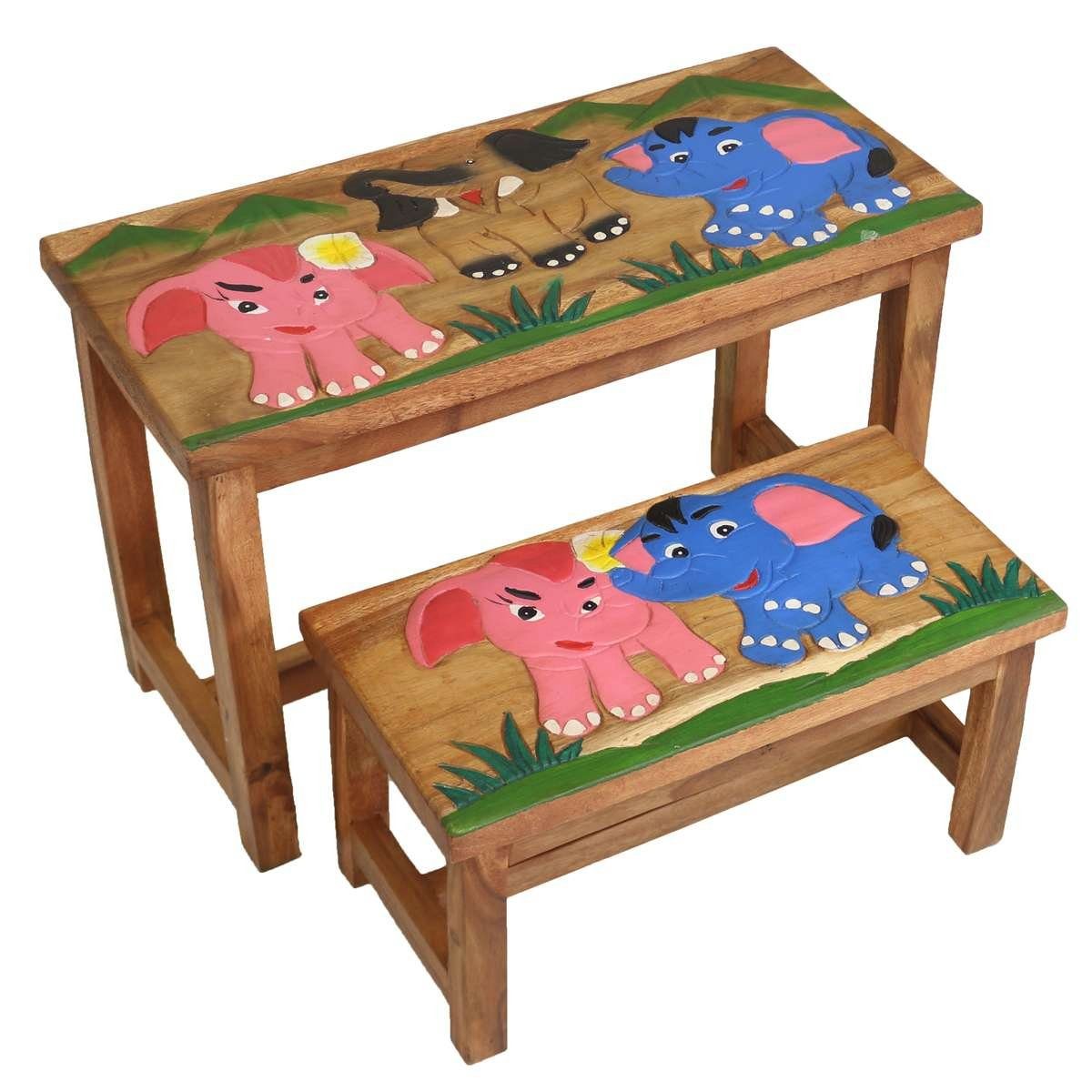 Oriental Galerie Kindertisch Kindermöbel Set Bank mit Tisch Elefant, Handarbeit
