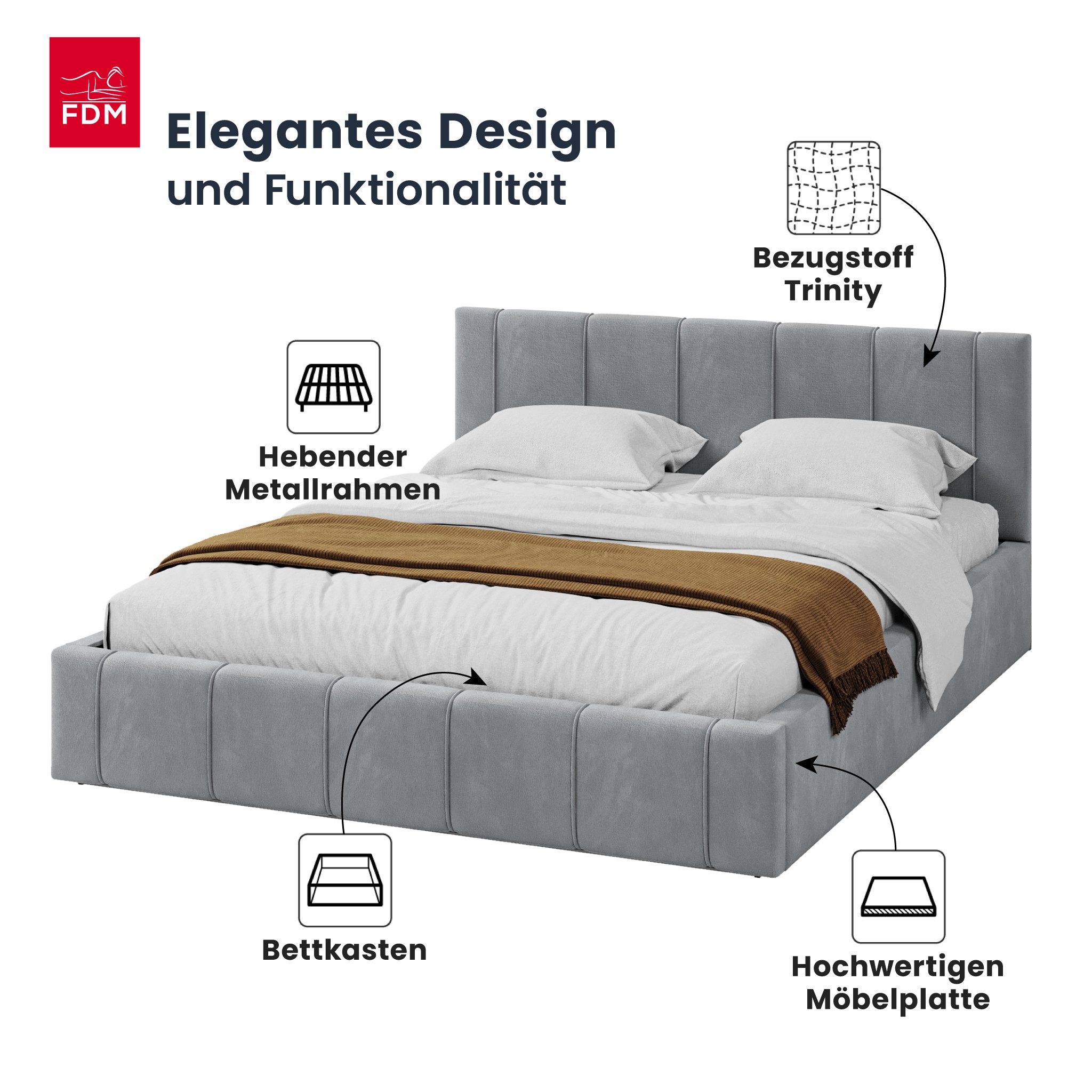 FDM Polsterbett FLORIDA Bettgestell 90x200, 120x200, günstig online kaufen