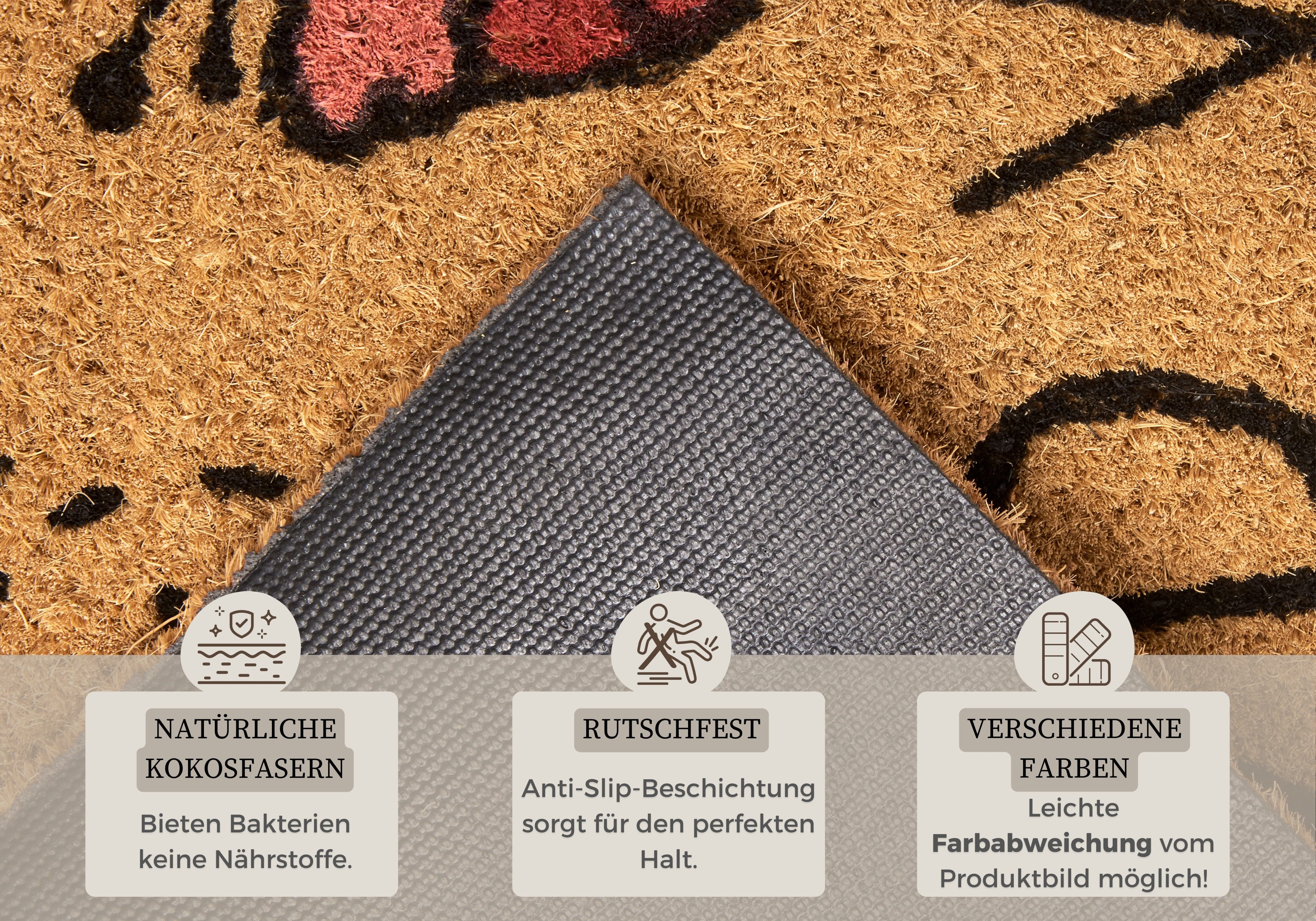 HANSE Home Fußmatte Bee Happy, Türmatte, rechteckig, Höhe: 15 mm, Kokos, Schmutzfangmatte, Outdoor, Rutschfest, Innen, Kokosmatte, Flur