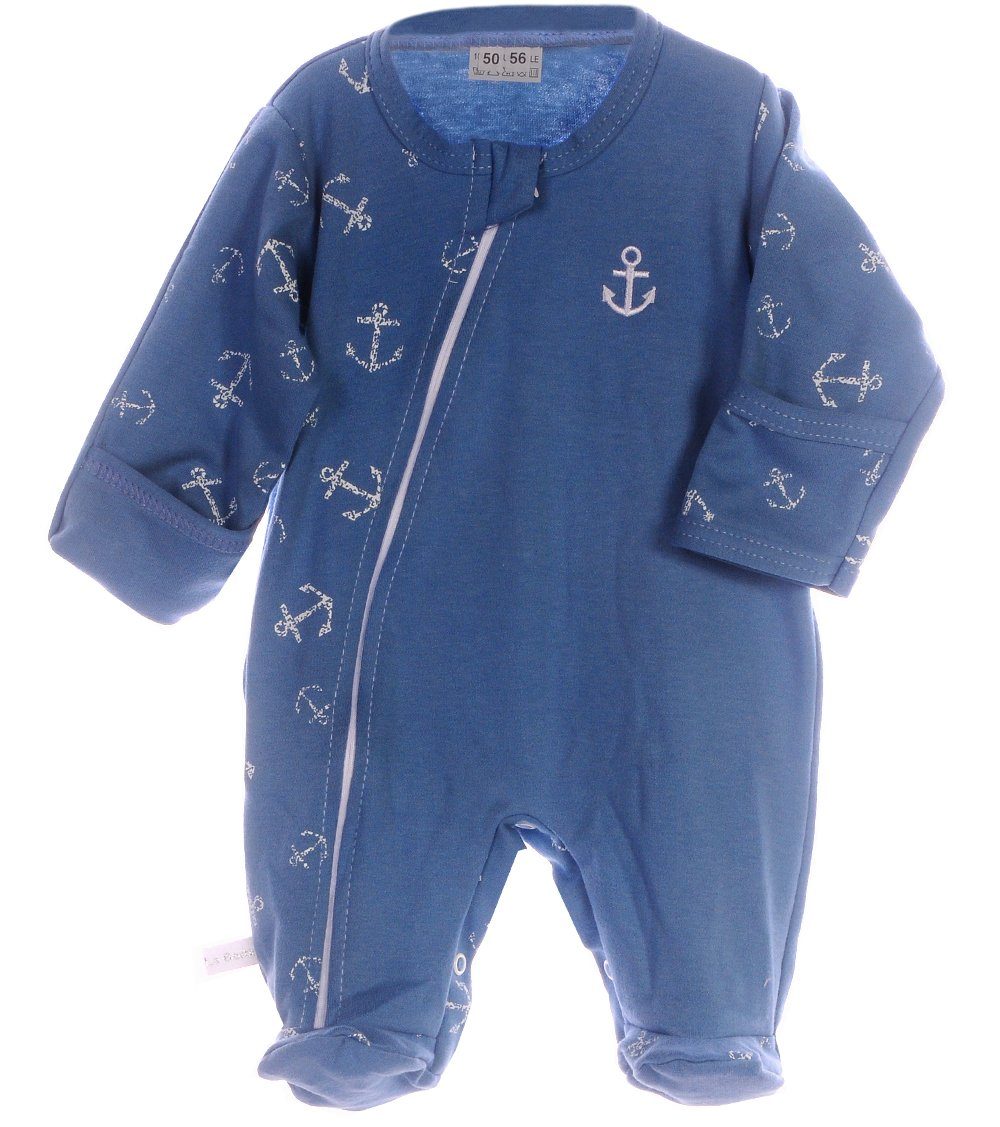 La Bortini Schlafoverall Strampler Overall mit Reißverschluss Baby Schlafanzug mit Anker aus reiner Baumwolle, 44 50 56 62 68 74 80 86 92 98