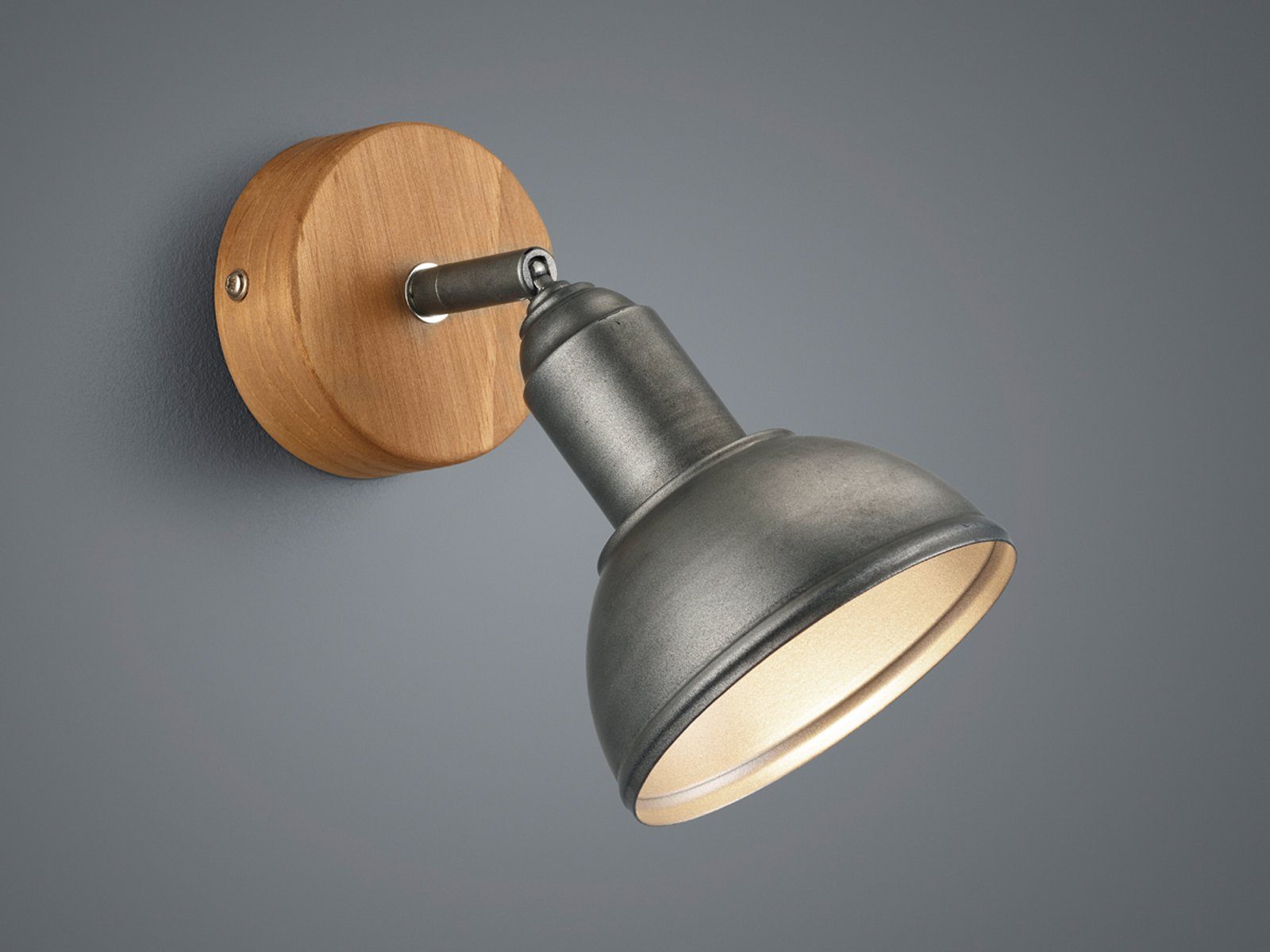 TRIO Leuchten LED Wandstrahler, Dimmfunktion, LED wechselbar, Warmweiß, Wandleuchte innen, Leselampe Bett Treppenhaus Silber Holz, Höhe 20,5cm