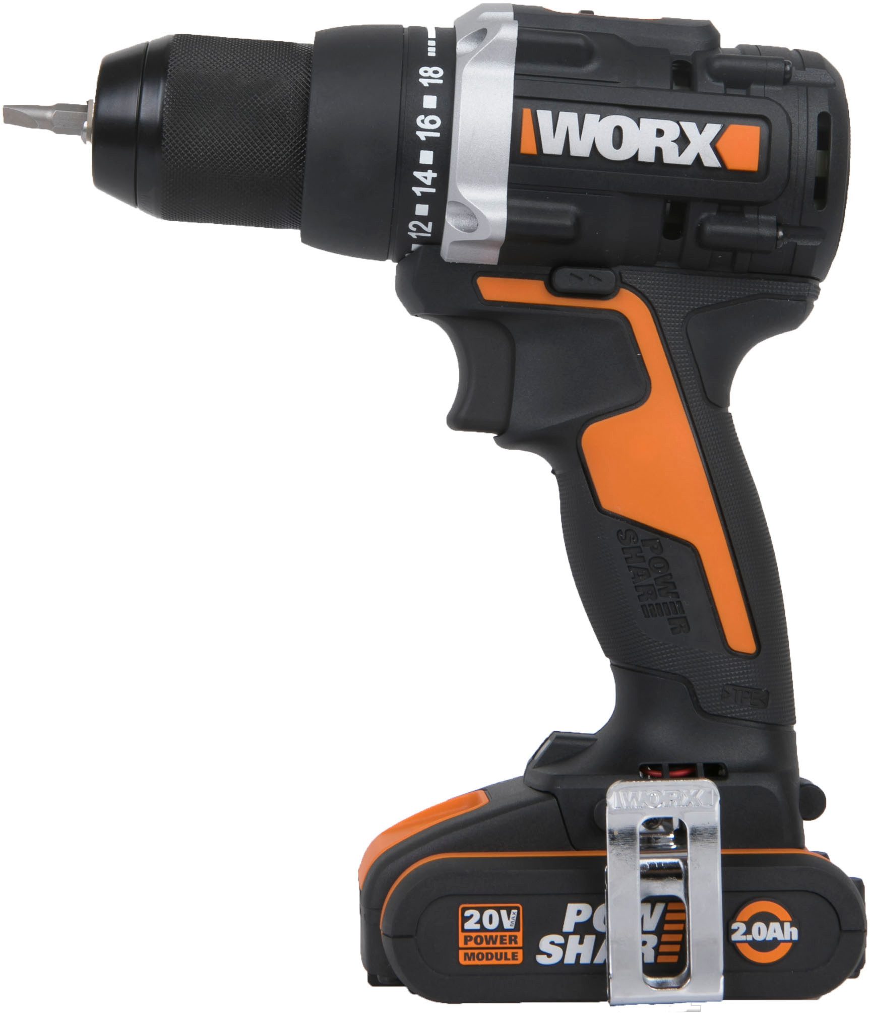 Worx Akku-Bohrschrauber WX102 NITRO, max. 2000 U/min, (Set), Brushless-Motor, 2-Gang-Getriebe, inkl. 2 Akkus & Ladegerät