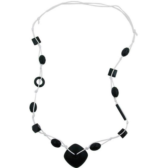 Gallay Perlenkette Kunststoffperlen Viereck schwarz-matt Kordel weiß 110cm