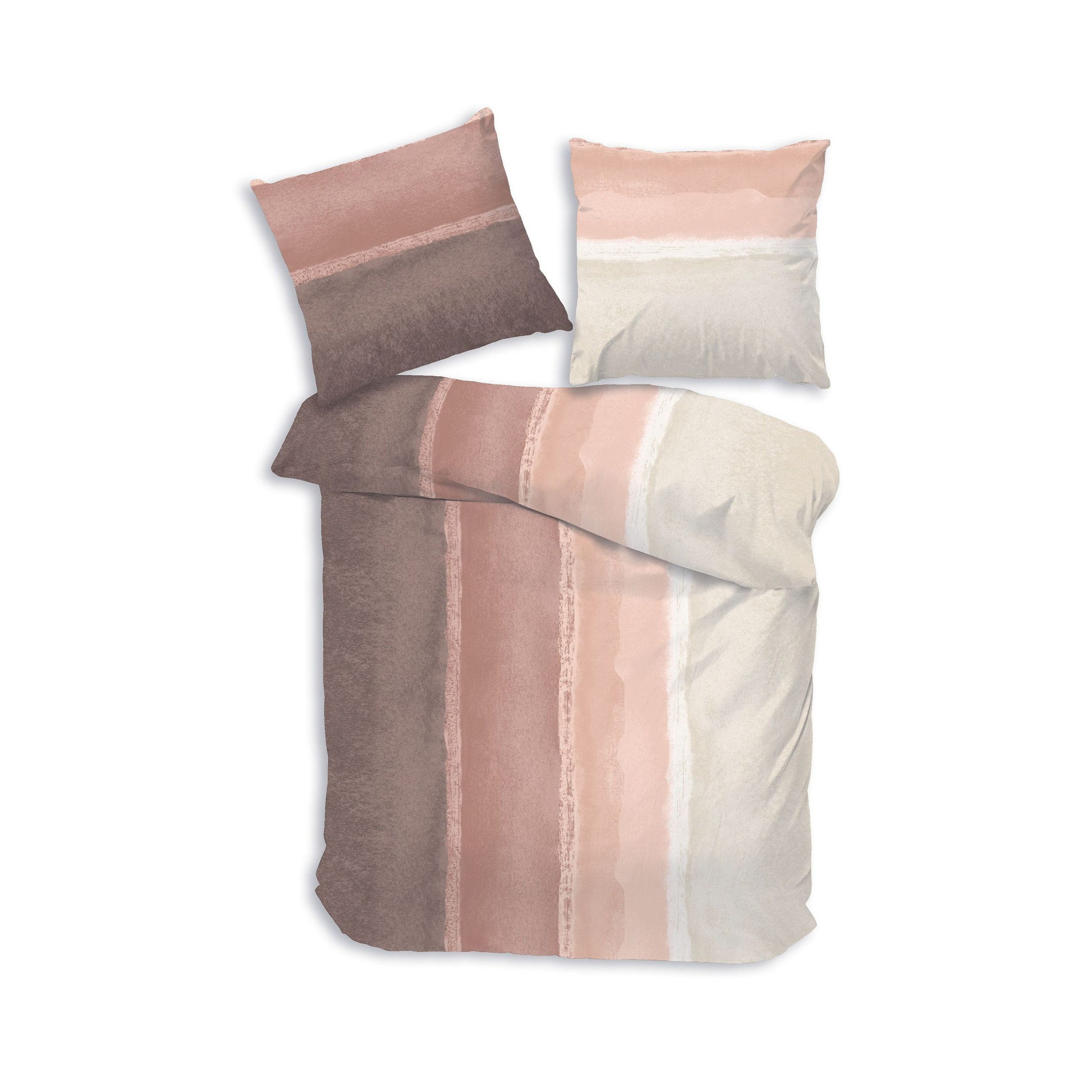 DOBNIG Bettwäsche Flanell, Flanell, 2 teilig, Farbverlauf, gestreift, rosa