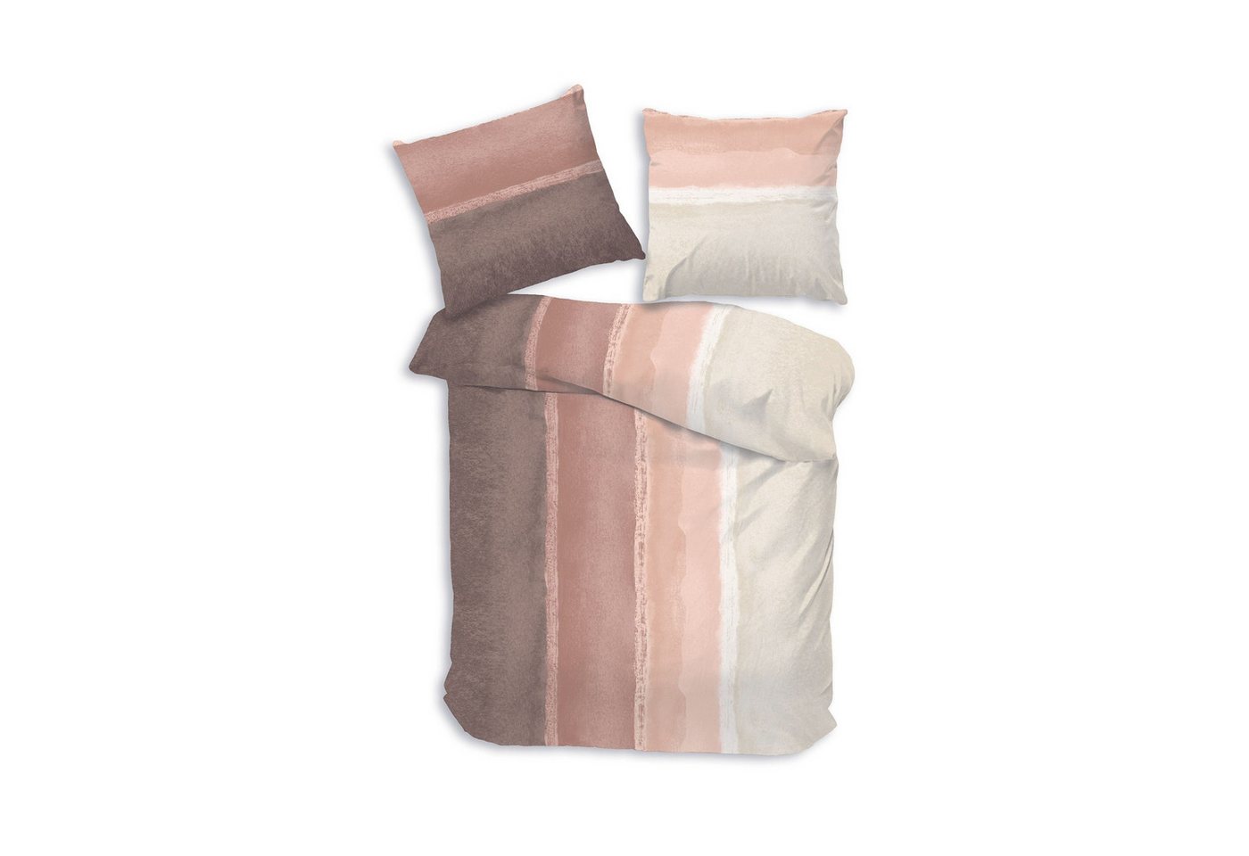 DOBNIG Bettwäsche Flanell, Flanell, 2 teilig, Farbverlauf, gestreift, rosa
