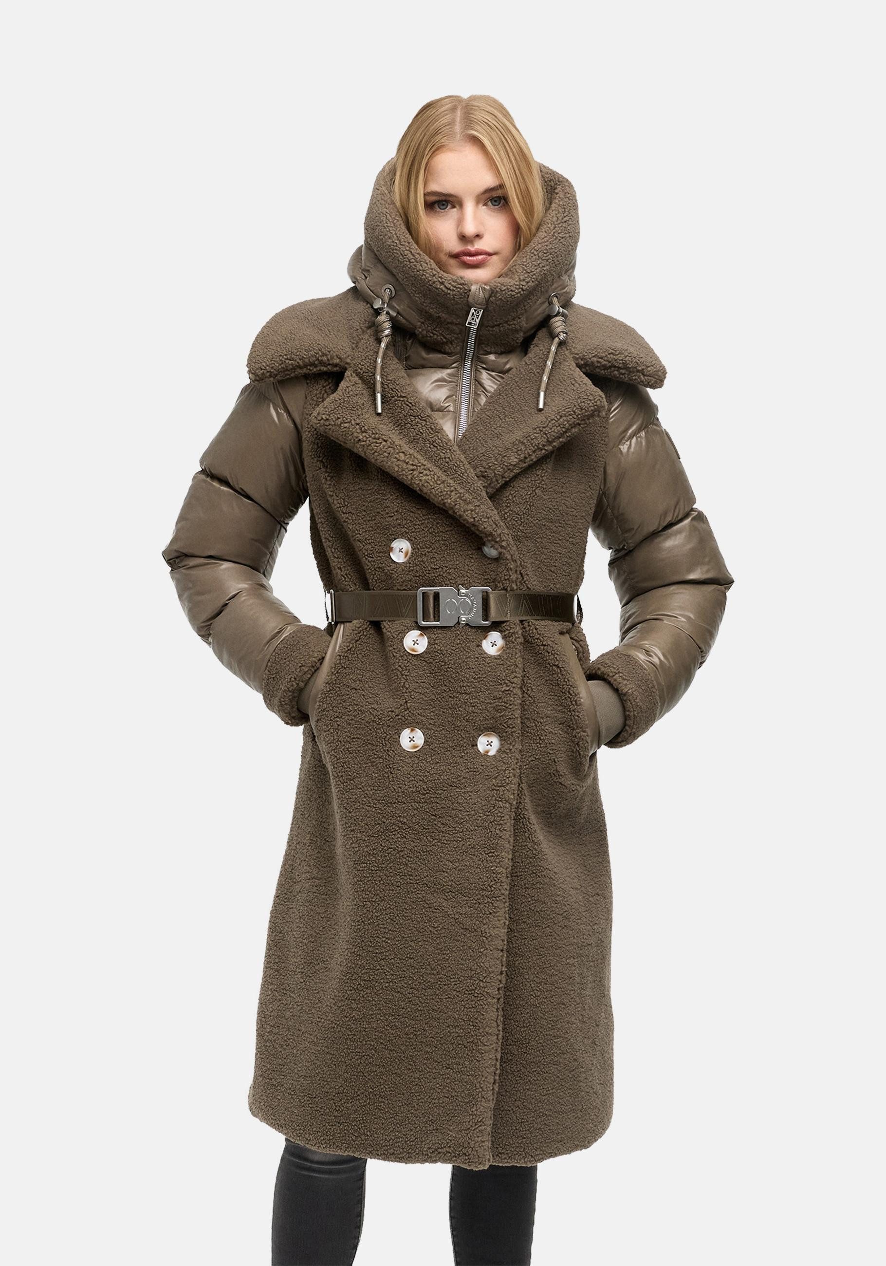 Navahoo Wintermantel Kuscheltraum 14 Modischer Damen Plüschmantel aus angesagtem Materialmix