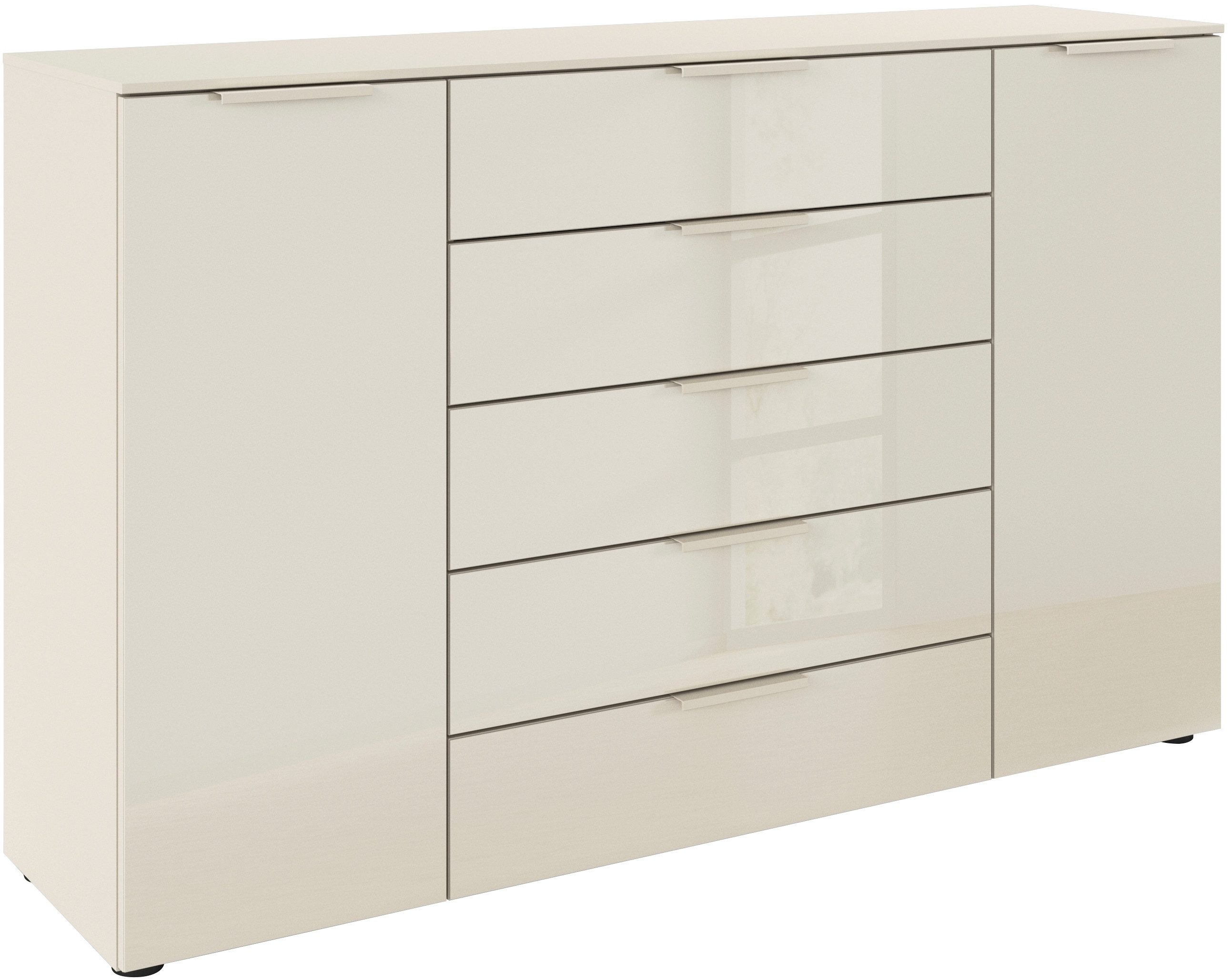 rauch Schubkastenkommode Kommode Türkommode Sideboard Kombikommode FLIPP mit Glasfront (Breite 160/180 cm mit 4 Einlegeböden), 2-trg mit 5 Schubladen und Soft-Close, 2 Breiten MADE IN GERMANY