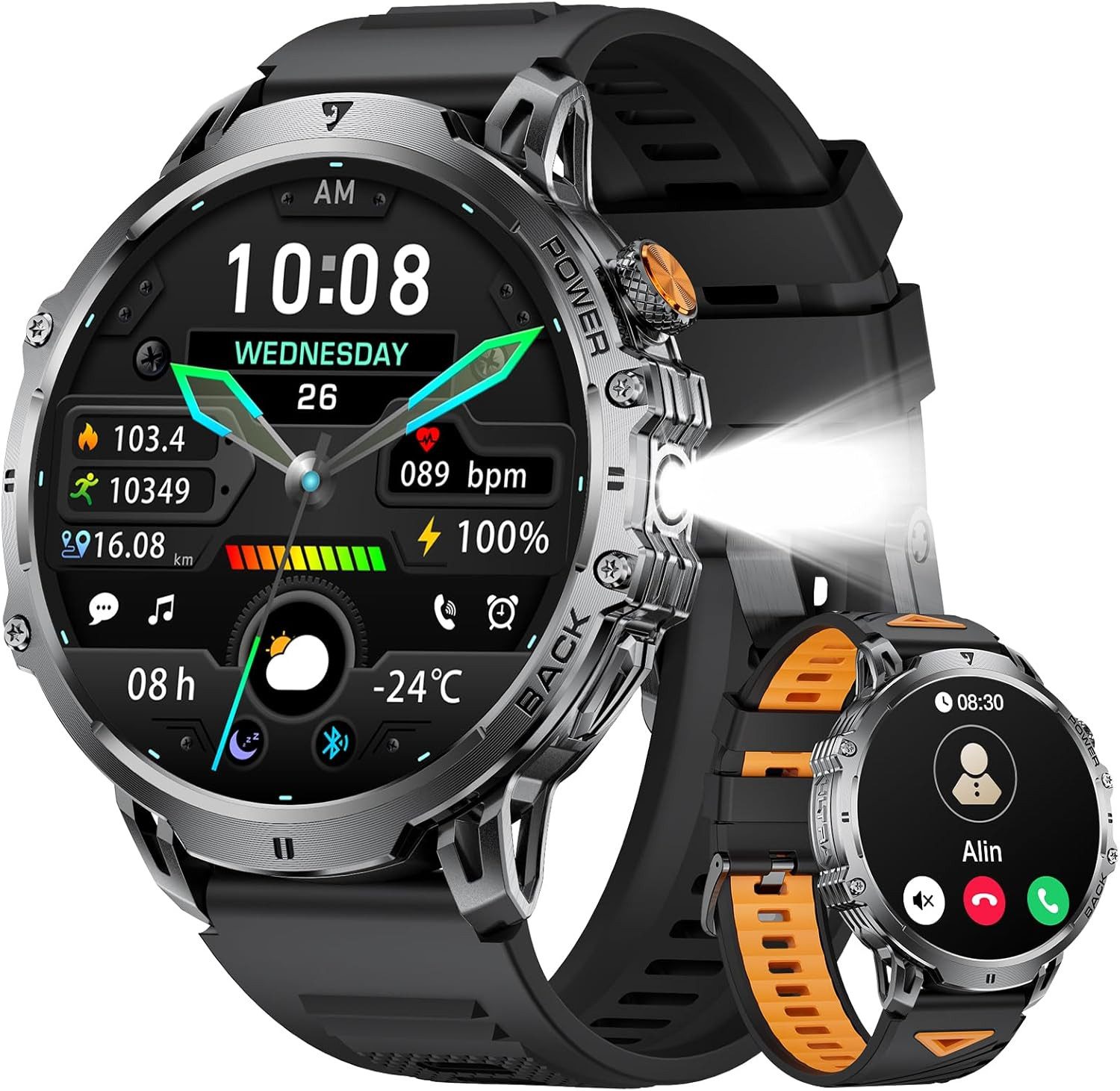 Lige 1000mAh Akku HD Display IP68 Wasserdicht Fitness Tracker; Herren's Smartwatch (4,7 cm/1,85 Zoll, Android iOS), mit 100+ Sportmodi Herzfrequenz, Schlafmonitor für Android und iOS
