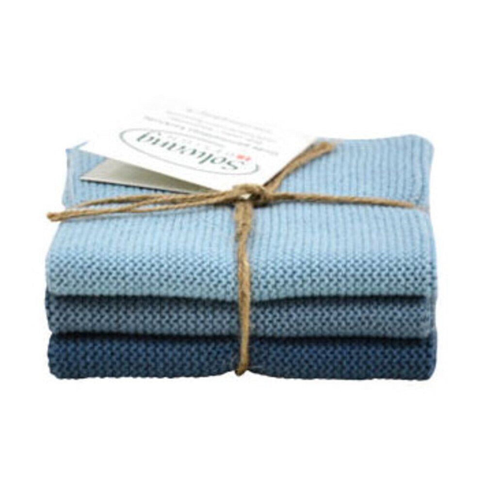 Solwang Spültuch Wischtücher 3er-Pack antikblau kombi, (Set, 3-tlg), Wischtücher, 3-tlg., 25,00cm, Baumwolle