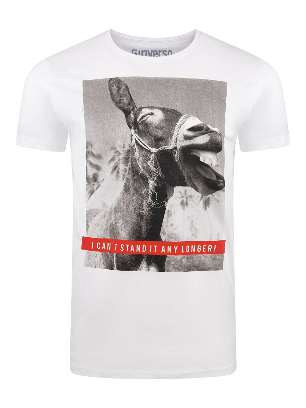 (IJD) Baumwolle mit Shirt aus Tee Rundhalsausschnitt RIVCharly (1-tlg) 100% Herren Weiß riverso Fotoprintshirt Esel Fit T-Shirt Kurzarm Regular