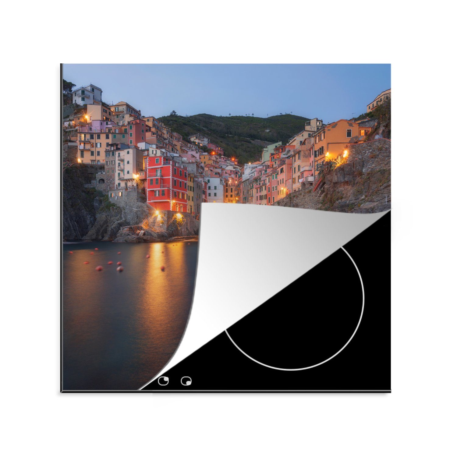 MuchoWow Herdblende-/Abdeckplatte Beleuchtung in dem Dorf Cinque Terre in Italien, Vinyl, (1 tlg), 78x78 cm, Ceranfeldabdeckung, Arbeitsplatte für küche