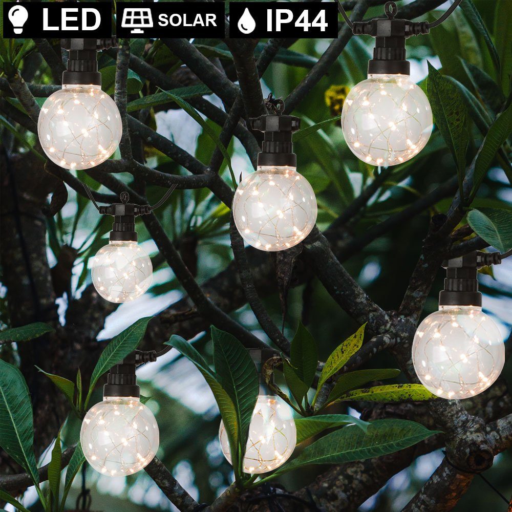etc-shop LED Solarleuchte, LED-Leuchtmittel fest verbaut, Warmweiß, LED Lichter Kette Glühbirnen Optik Terrassen Deko-Licht Garten Leuchte