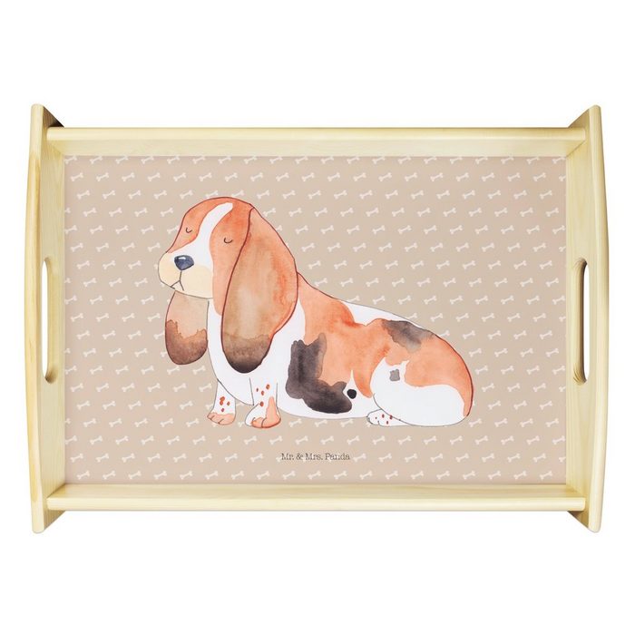 Mr. & Mrs. Panda Tablett Hund Basset Hound - Hundeglück - Geschenk kinderlos Tierliebhaber Echtholz lasiert (1-tlg)