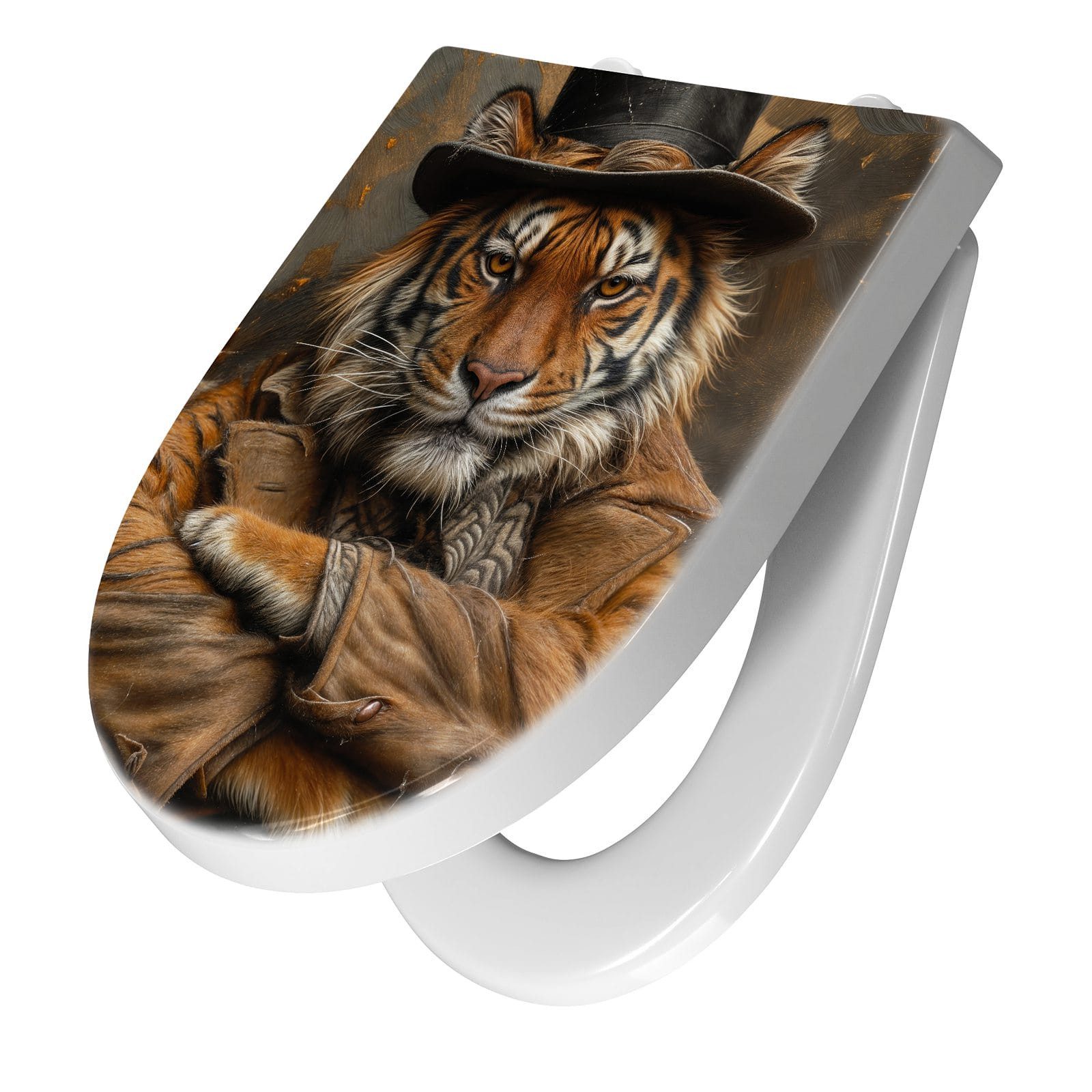 Primedeco WC-Sitz mit Absenkautomatik Motiv Tiger mit Zylinder (1-St), Absenkautomatik, Soft-Close