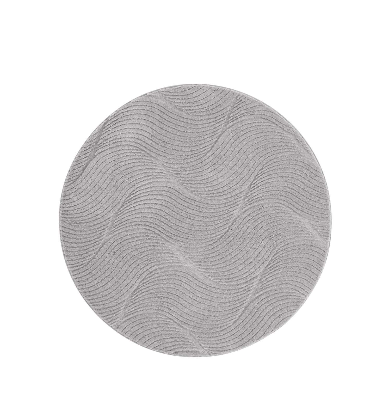 TaCa Home Teppich Kurzflor Teppich Hasenfell Optik, rund, Höhe: 10 mm, Wohnzimmer, Kinderzimmer, Esszimmer, Welle Grau - 80 x 80 cm rund