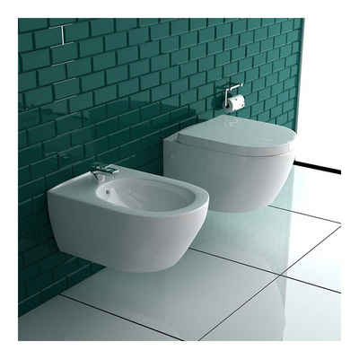 bad1a Wand-WC-Befestigung Tiefspül Hänge WC & Bidet Komplett-SET passend zur GEBERIT, (WC mit Bidet Set, 3-St), Komplett Set