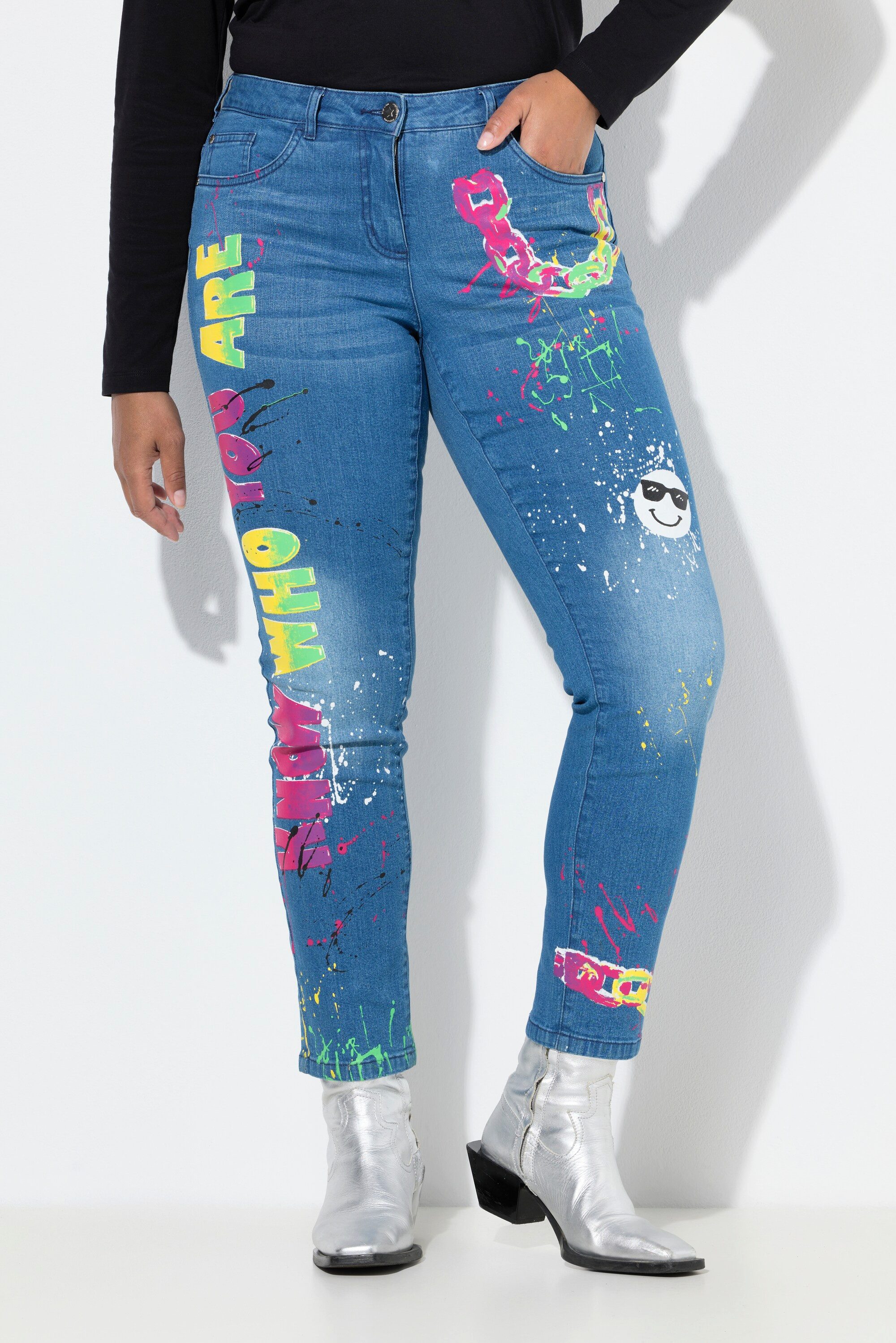 Angel of Style Röhrenjeans Skinny-Jeans Slim Fit Used Look Neon Prints günstig online kaufen