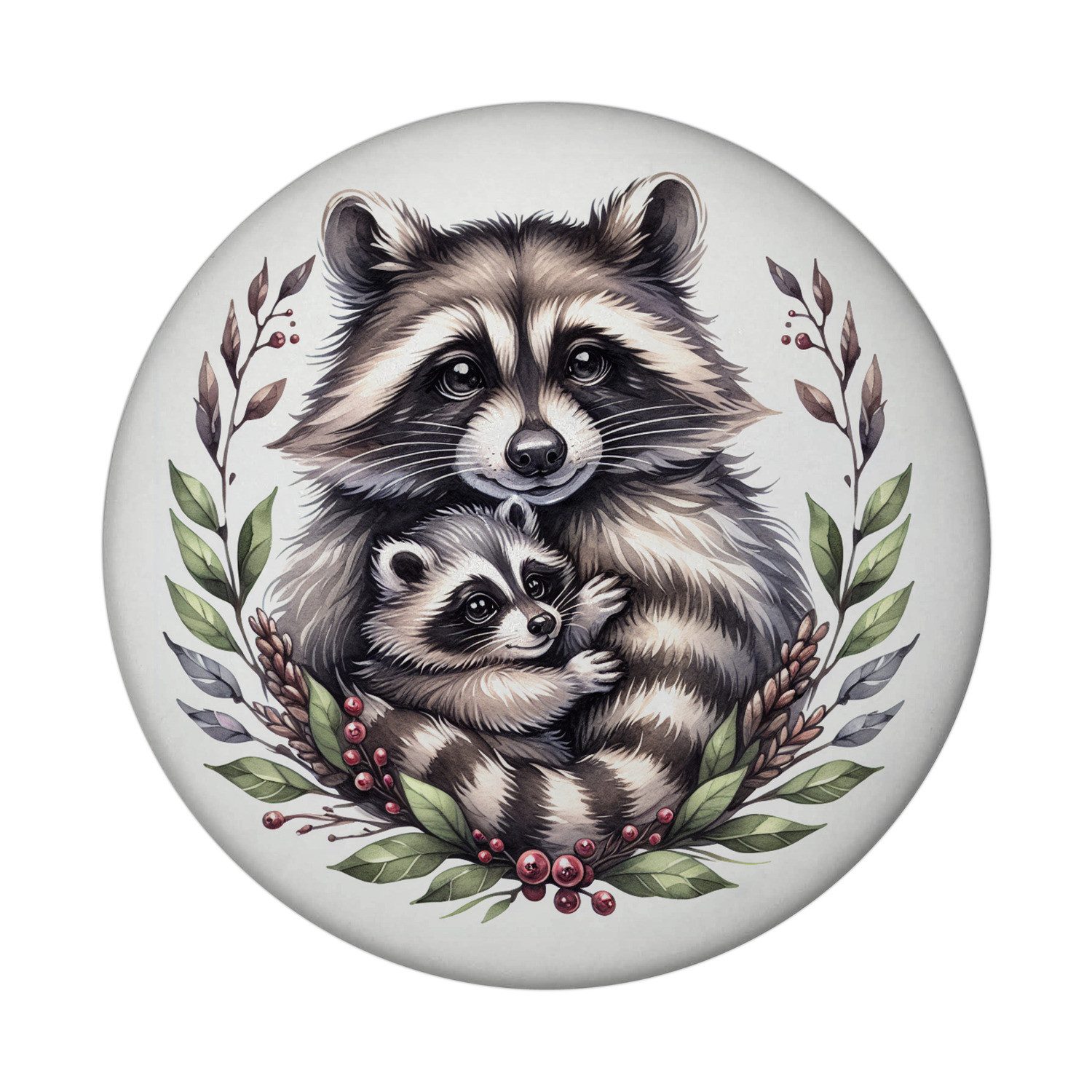Magnet Waschbärmama mit Baby Magnet rund rund