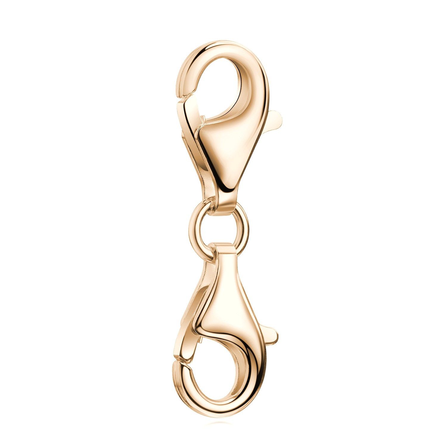 Materia Charm-Einhänger Eleganter Karabiner Doppel Verschluss aus Silber in Roségold vergoldet, 925 Sterling Silber