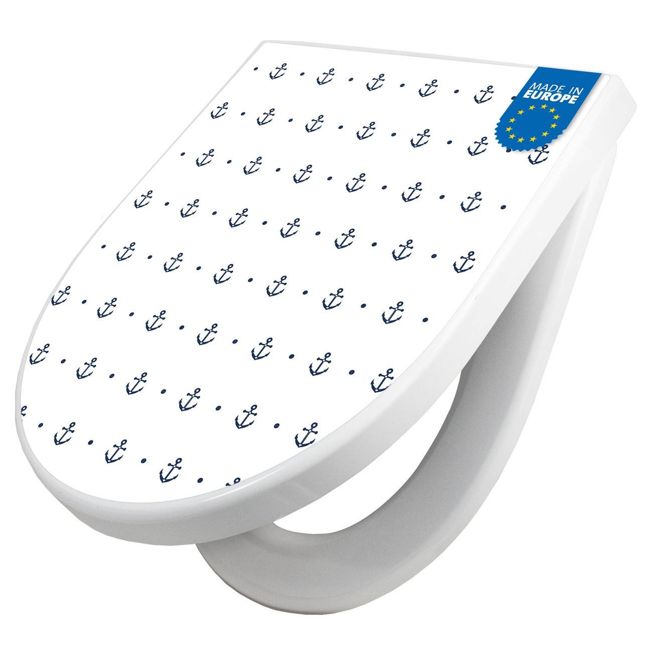 banjado WC-Sitz Premium D-Form mit Absenkautomatik Motiv Kleine Anker (umweltfreundliches Material, Softclose Absenkautomatik), 45 x 36,4 x 4