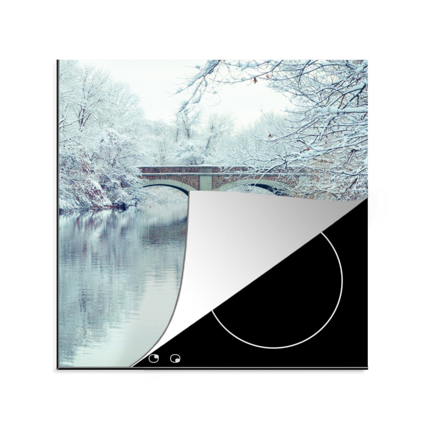 Connecticut - cm, Ceranfeldabdeckung, Arbeitsplatte - küche Winter 78x78 MuchoWow Schnee, (1 tlg), Herdblende-/Abdeckplatte Vinyl, für