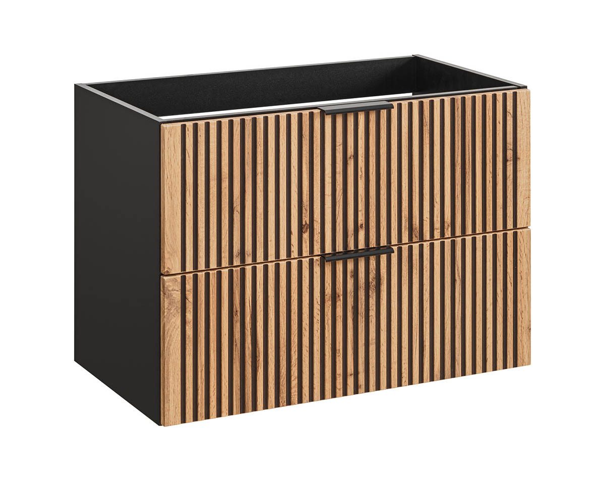 einfachgutemoebel Waschtisch-Set Waschtischunterschrank Tribune 80cm, Schwarz - Wotan-Eiche, (Badmöbel Set, 1-St., Waschtisch Unterschrank)