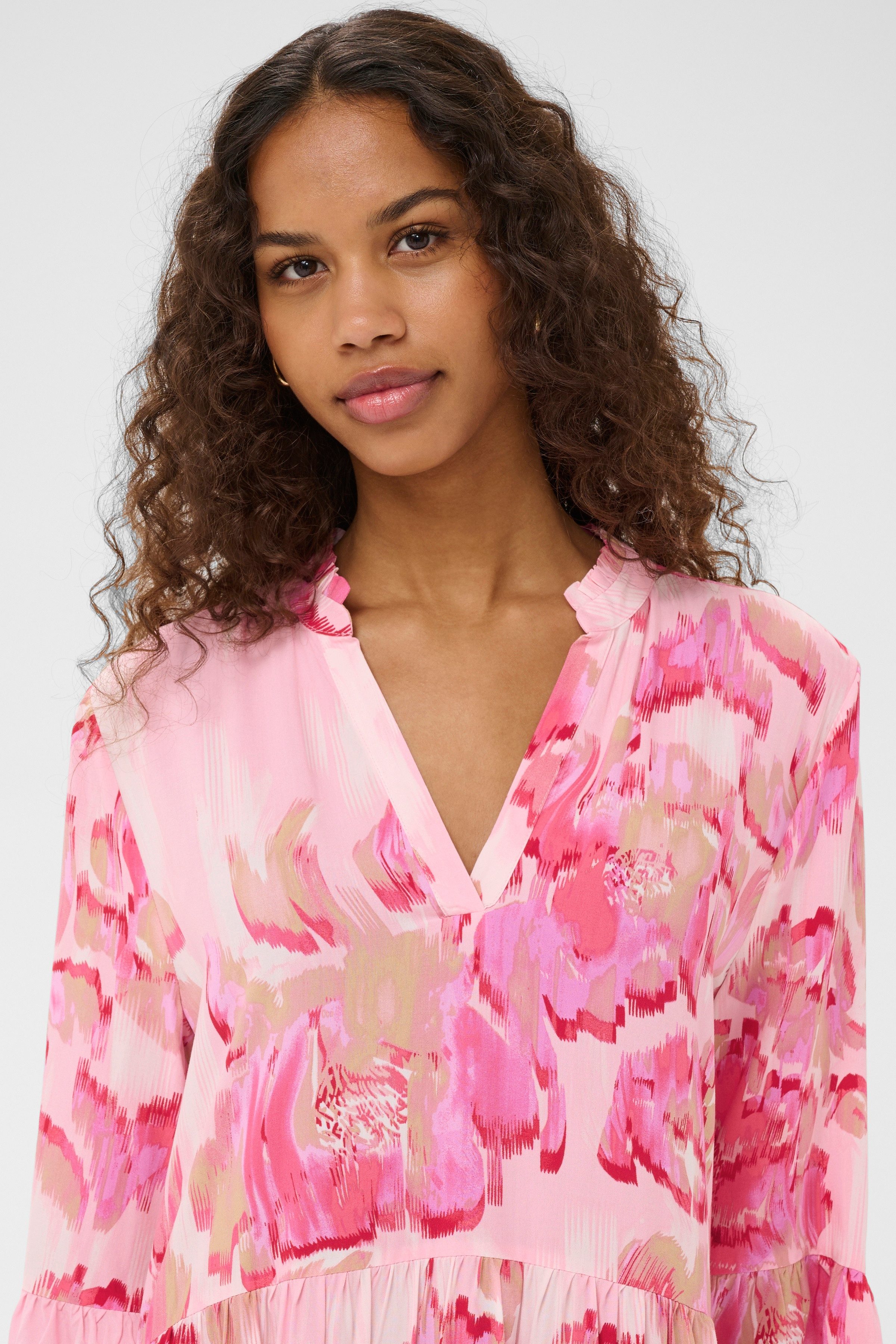 Saint Tropez Blusenkleid EdaSZ Dress Sommerkleid, Tunikakleid mit Volant und 3/4 Ärmel