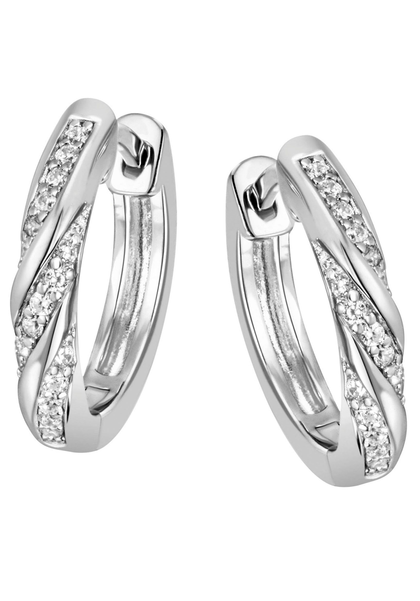 Paar Creolen Schmuck Geschenk Silber 925 Ohrschmuck gedreht glitzernd