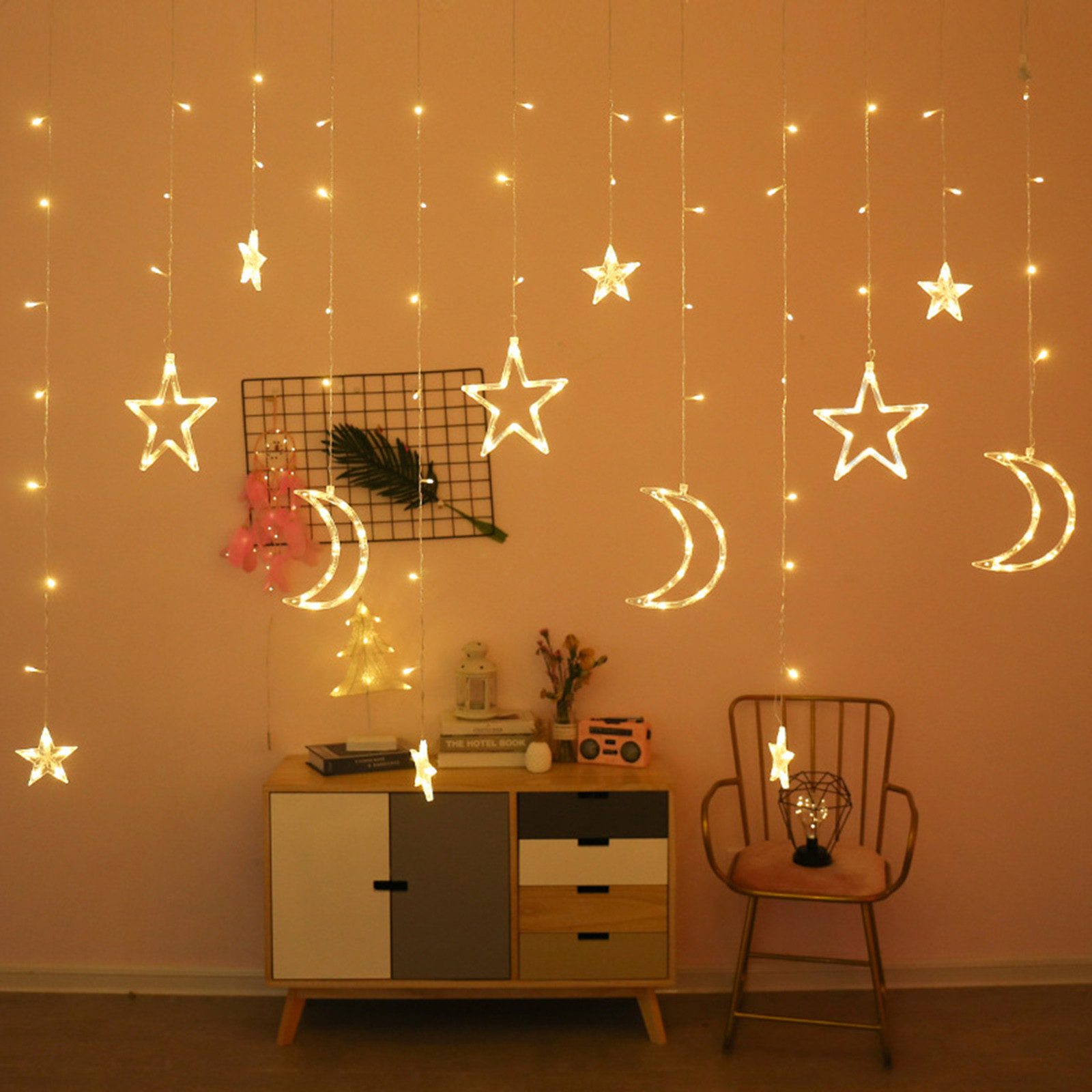 Qualra LED-Lichterkette 120LEDs Lichtervorhang Stern Mond günstig online kaufen