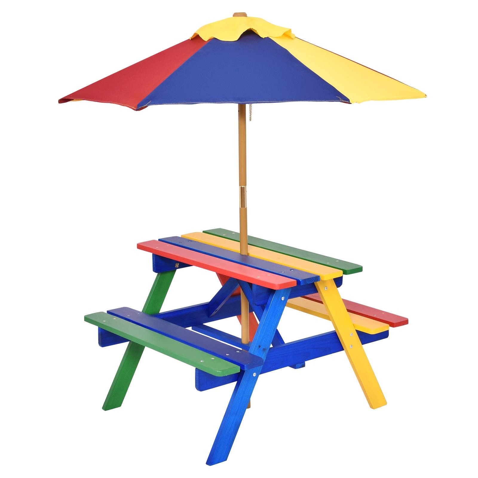 KOMFOTTEU Kindertisch Picknicktisch, aus Tannenholz, mit Sonnenschirm