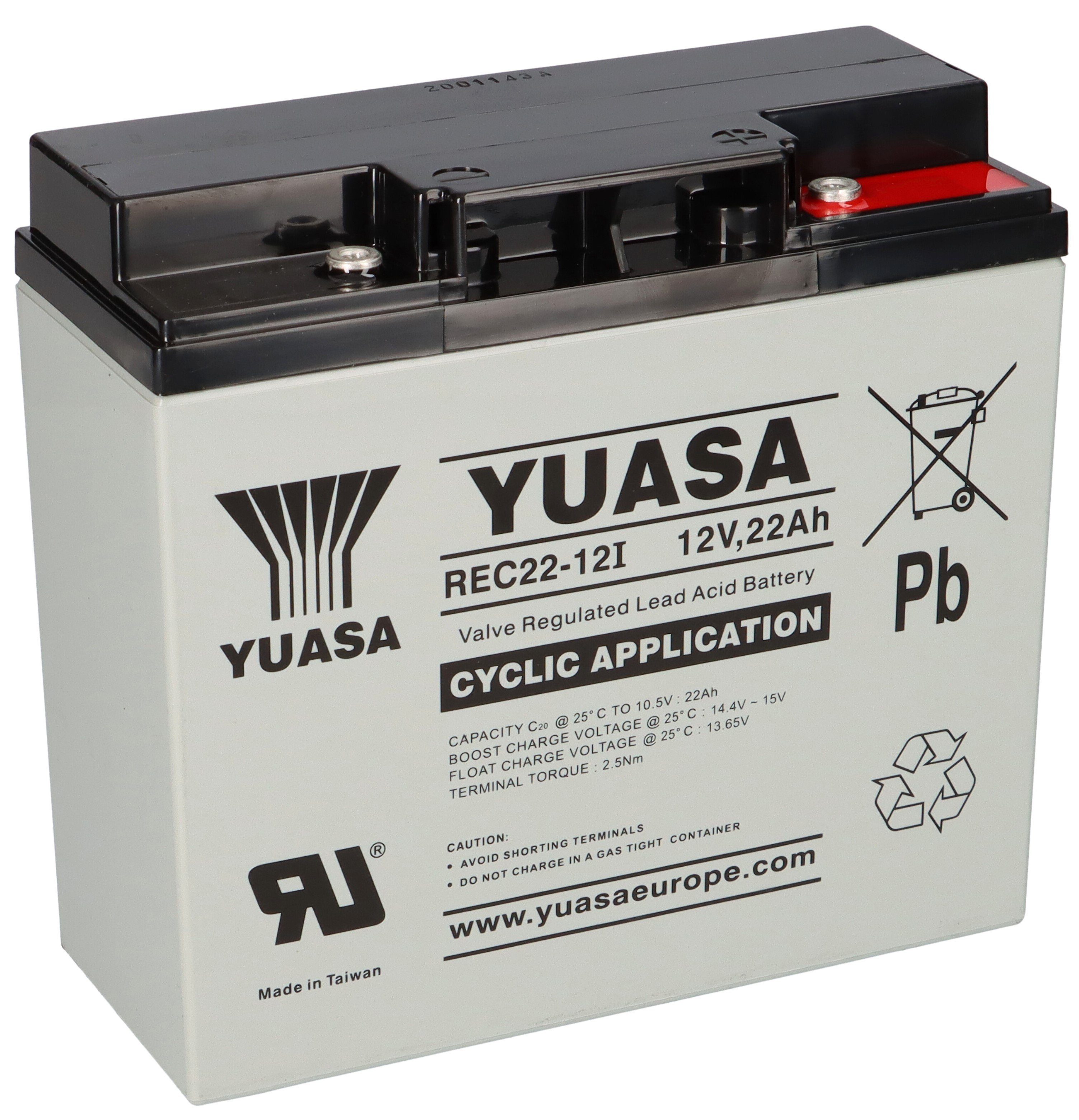 Yuasa Yuasa Blei-Akku REC22-12I Pb 12V 22Ah Zyklenfest, M5 Innengewinde Bleiakkus