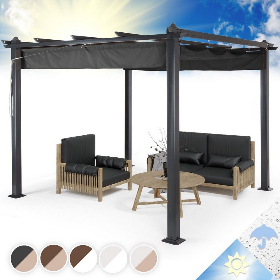 blumfeldt Pavillon »Pantheon 3×3 Pergola Vordach 3x3m Aluminium Sonnendach Polyester grau«, (Set, Set), Terrassenüberdachung Grillpavillon…