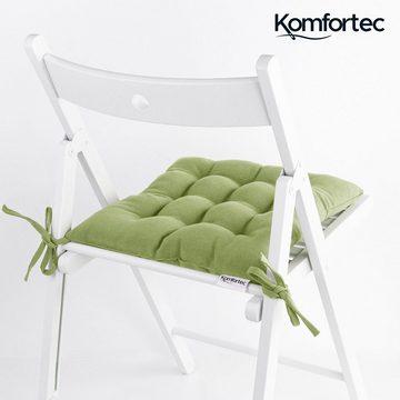 Komfortec Stuhlkissen 6er Set 40x40 cm mit Bändern, 100% Baumwolle Sitzkissen 200 g/m², Wasserabweisend Dekokissen, Sitzauflage für Innen- & Außenbereich