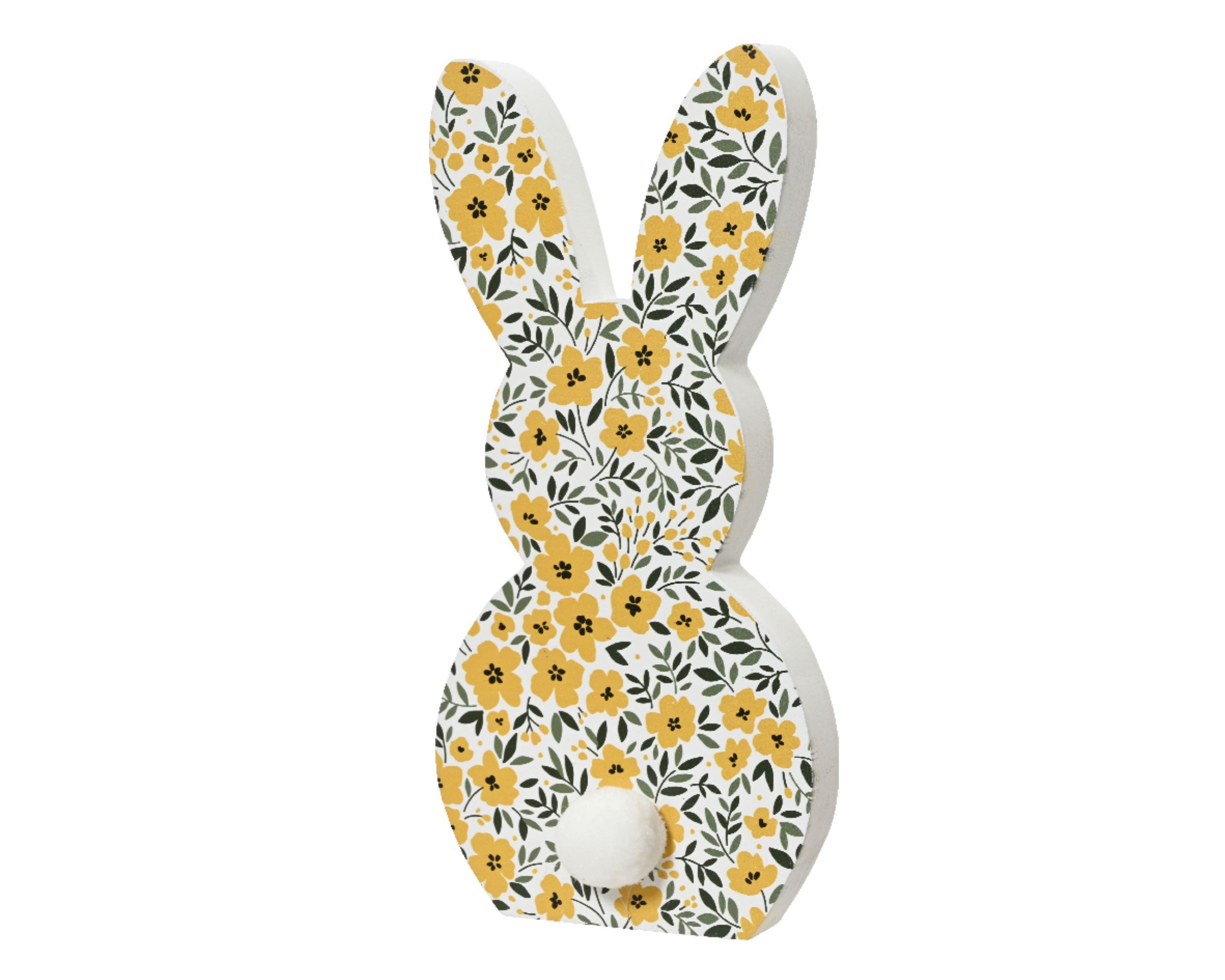 Decoris season decorations Osterhase, Dekofigur Hase 24cm Holz mit Blumenmuster Weiß / Grün / Gelb