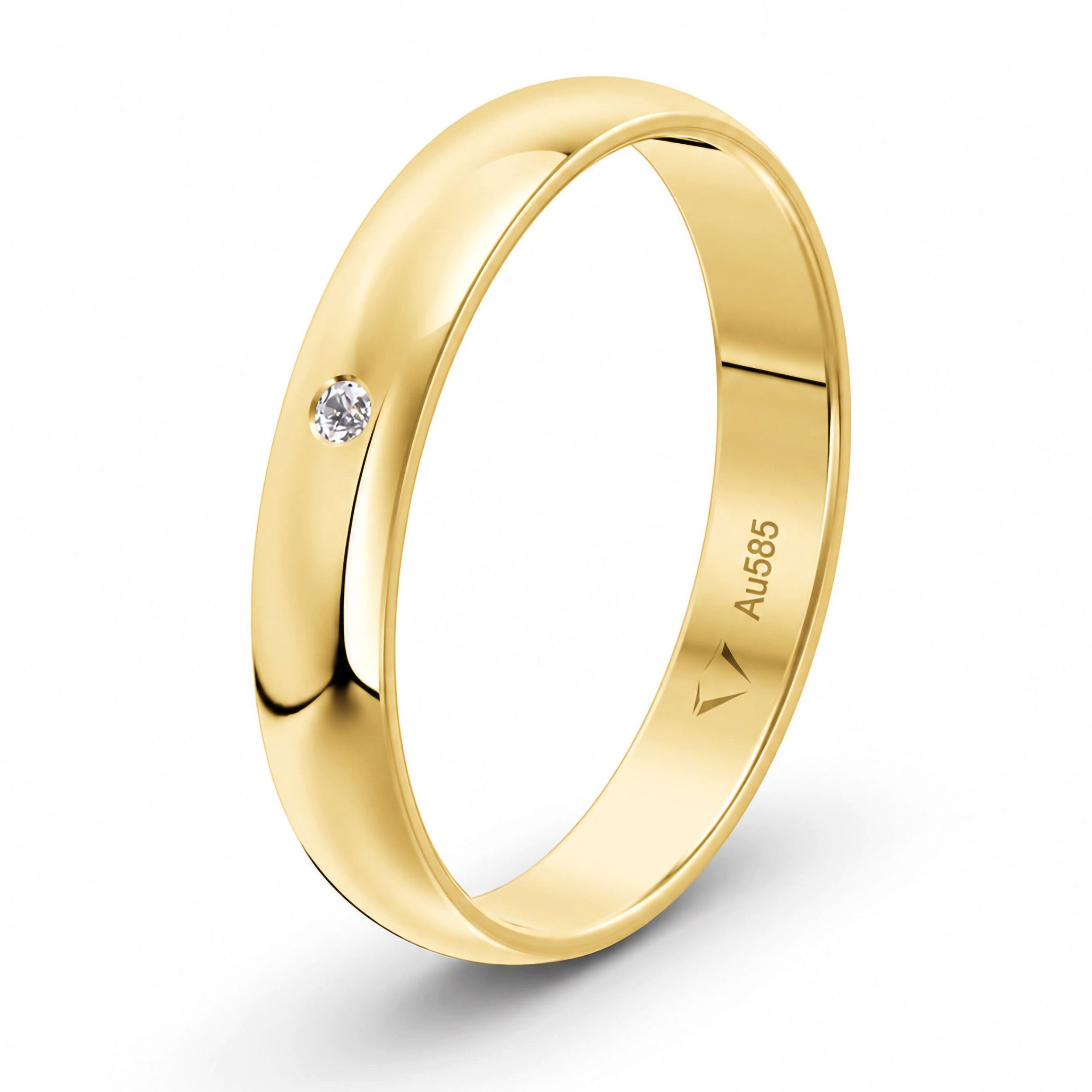 mosa & co. Trauring Klassisch 4.0 mm 585 / Gelbgold mit Diamant 0,015 ct, Hochzeitsringe Verlobungsringe Partnerringe