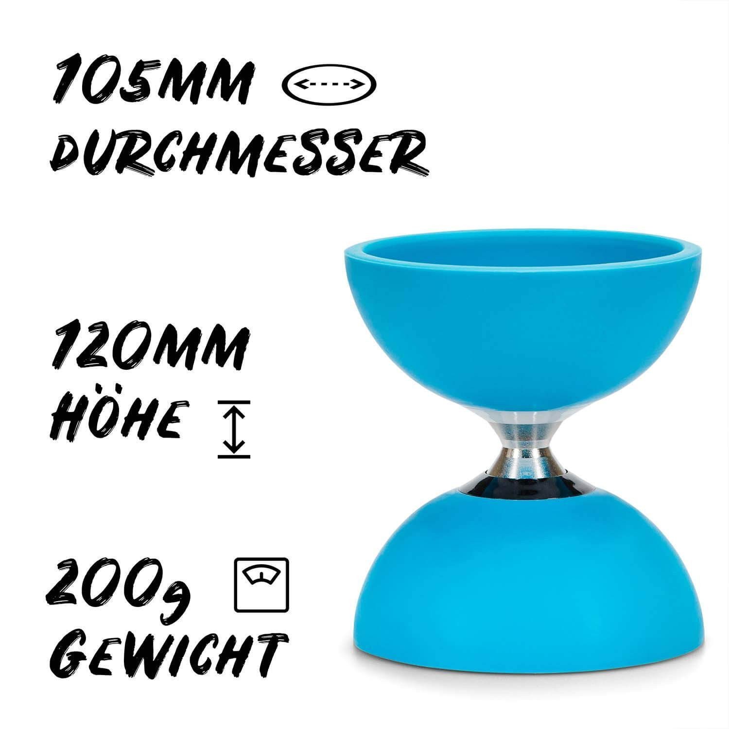 Diabolo Freizeitsport Diabolo Set Pro - inkl. Alu-Handstäben, Ersatzschnur, Anleitung, (Set, 1-tlg), Diabolo Set Pro (türkis) Kugellager mit Alustäben für Kinder ab 5